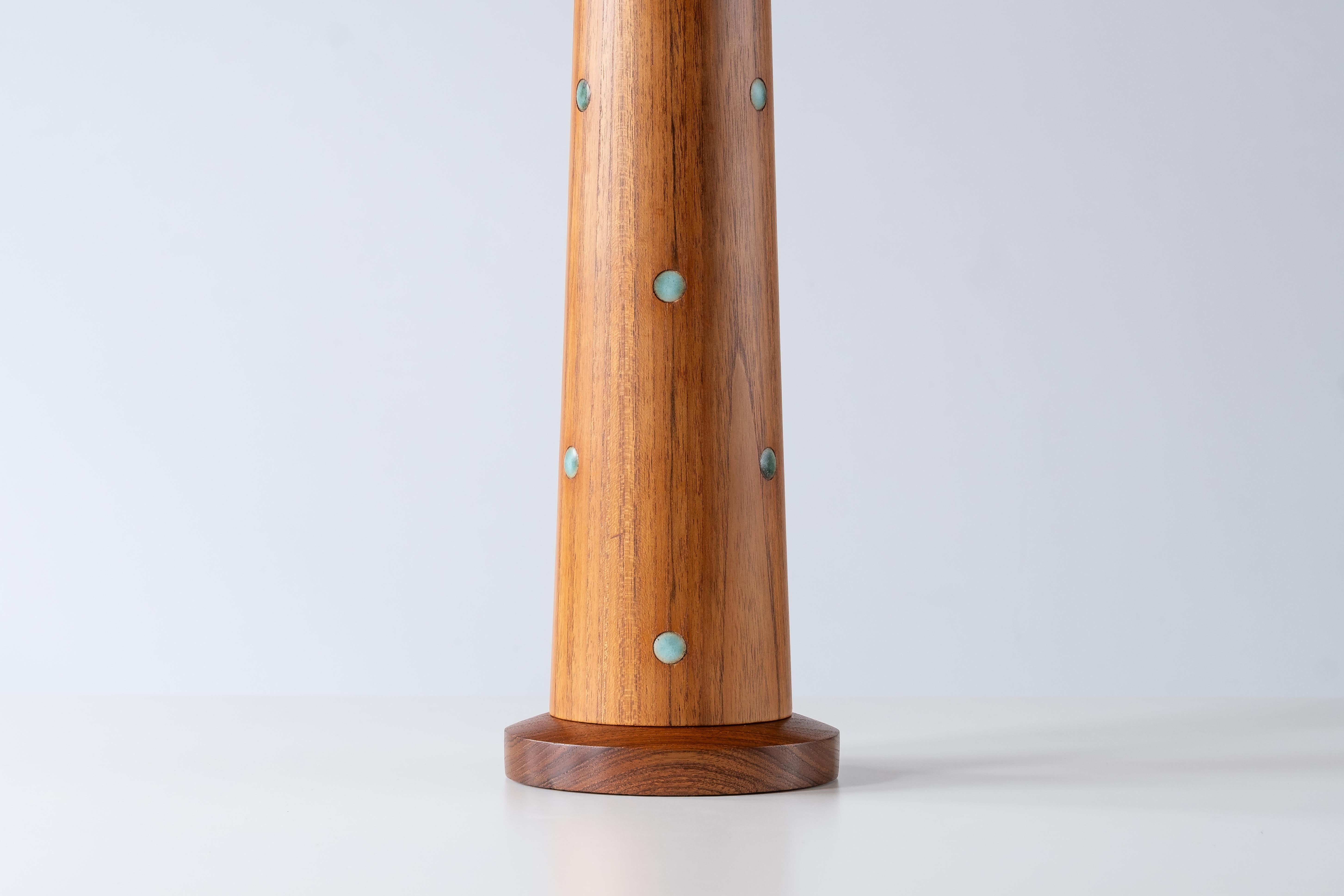 Mid-20th Century Gordon & Jane Martz / Marshall Studios Turned Teak + Ceramic Tile Inlay Lamp