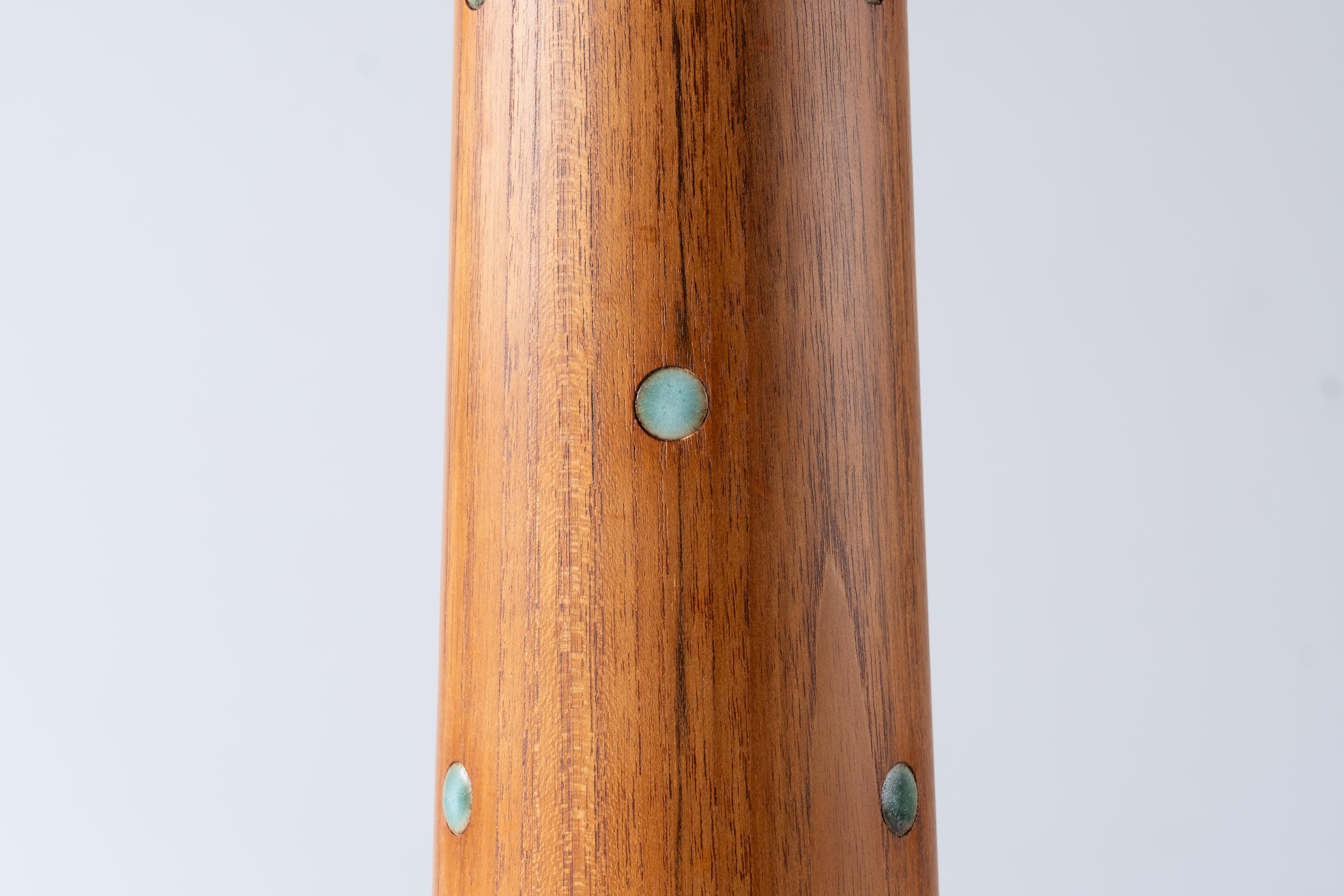 Gordon & Jane Martz / Marshall Studios Turned Teak + Ceramic Tile Inlay Lamp 1