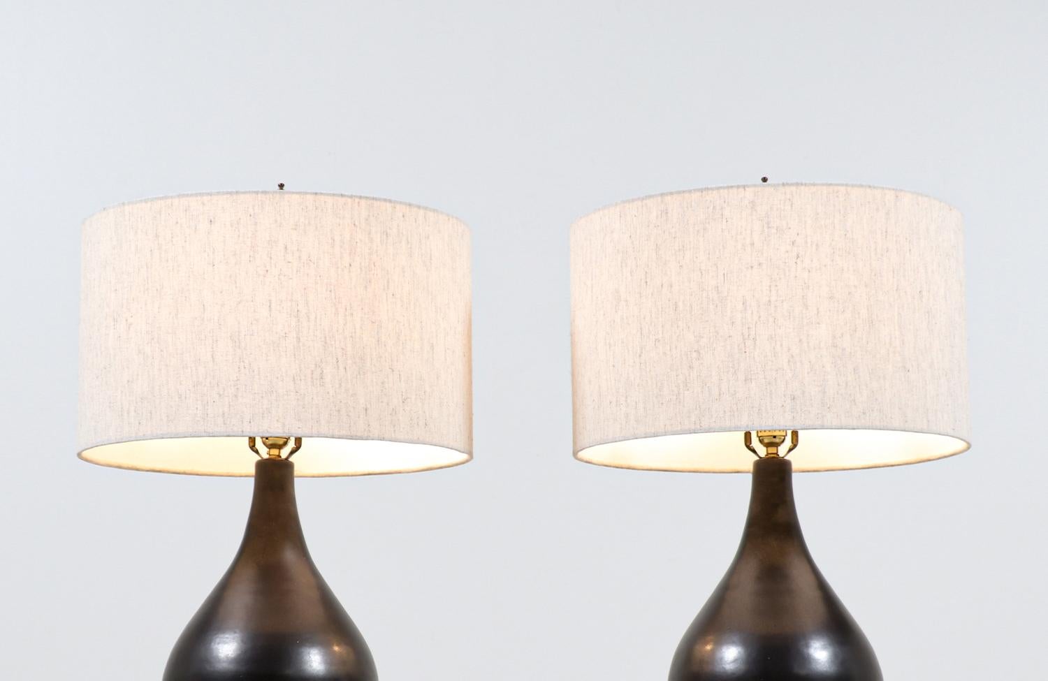 American Gordon & Jane Martz Matte Black Ceramic Table Lamps for Marshall Studios