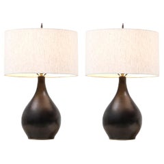 Gordon & Jane Martz Matte Black Ceramic Table Lamps for Marshall Studios