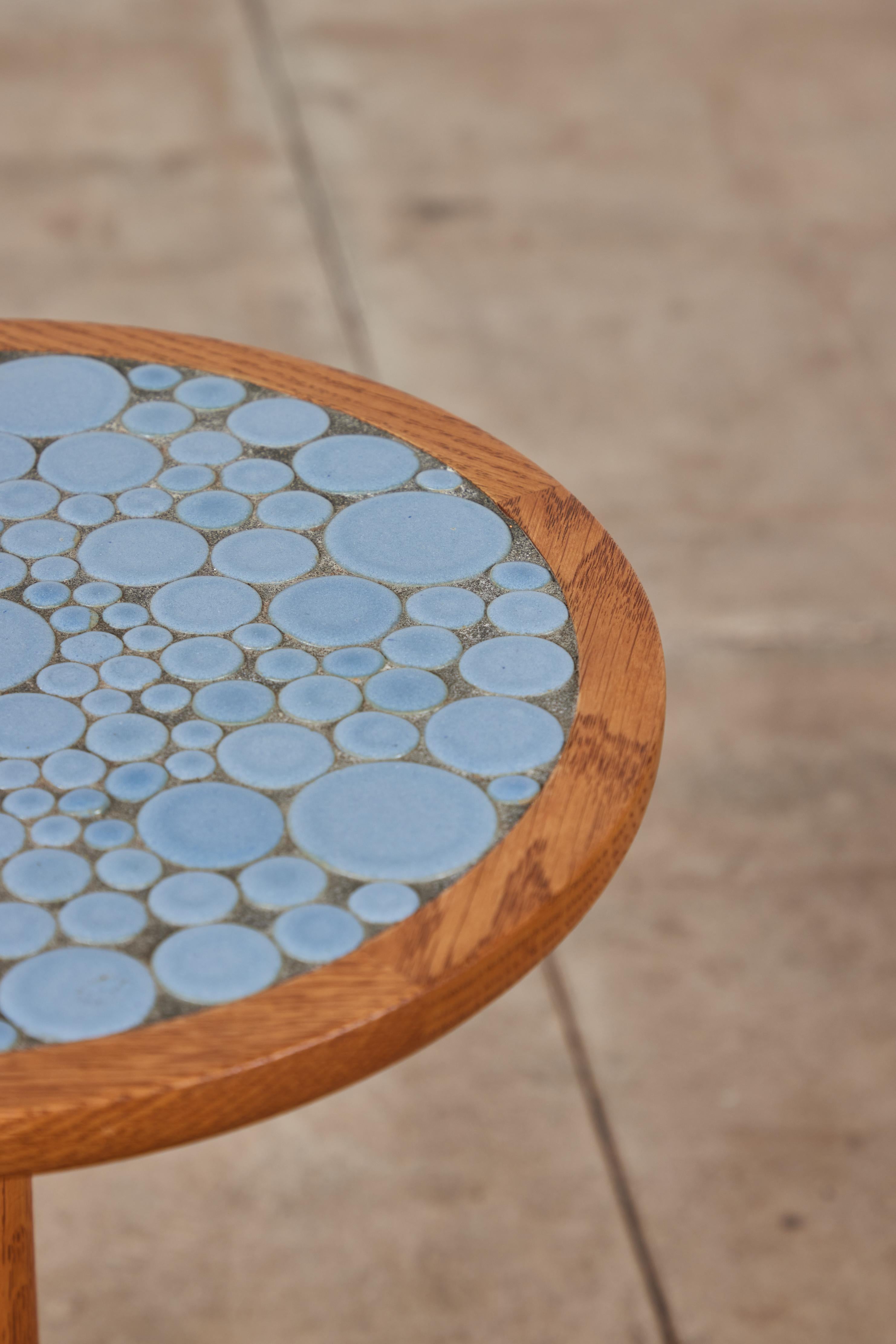 20th Century Gordon & Jane Martz Powder Blue Coin Tile Mosaic Side Table