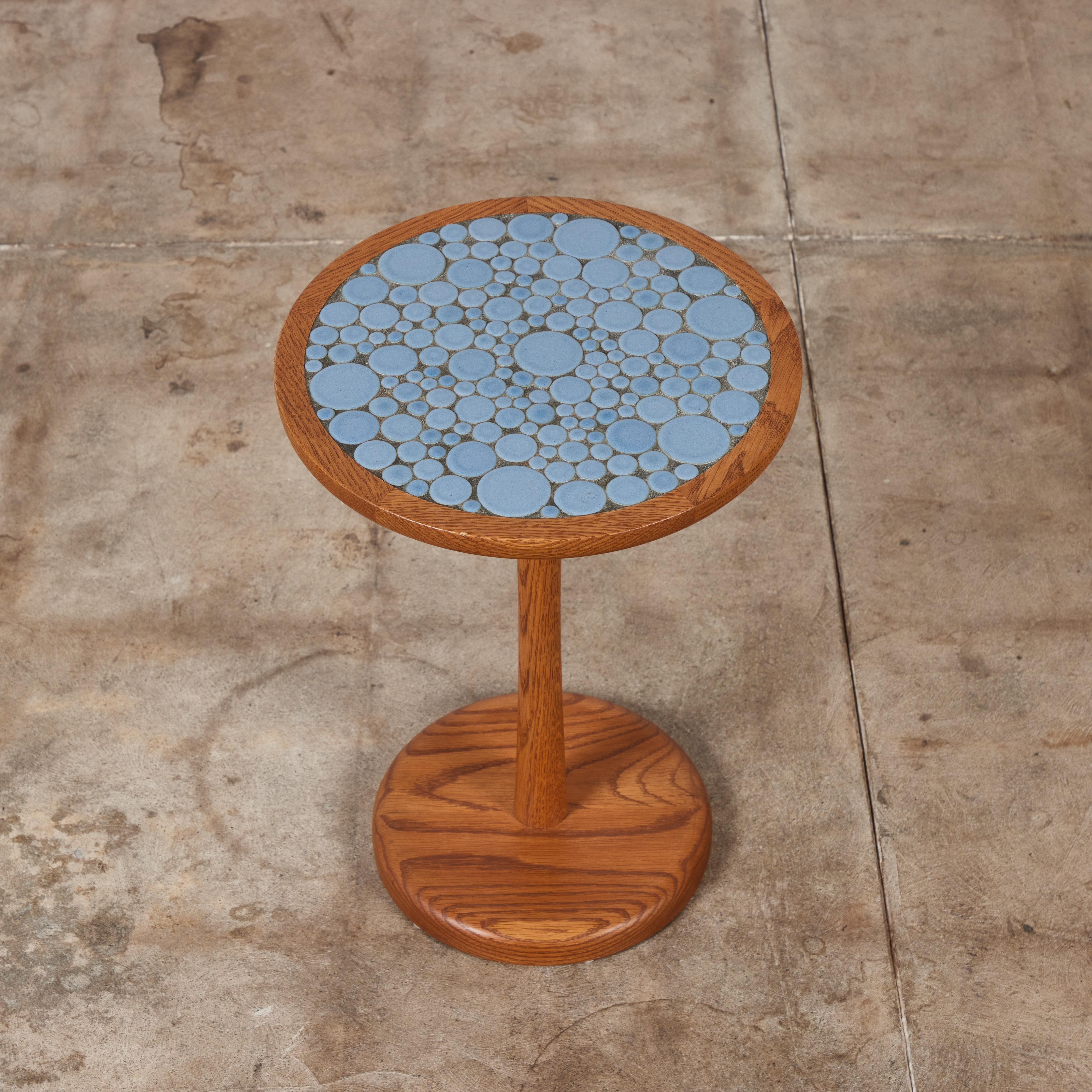 American Gordon & Jane Martz Powder Blue Coin Tile Mosaic Side Table