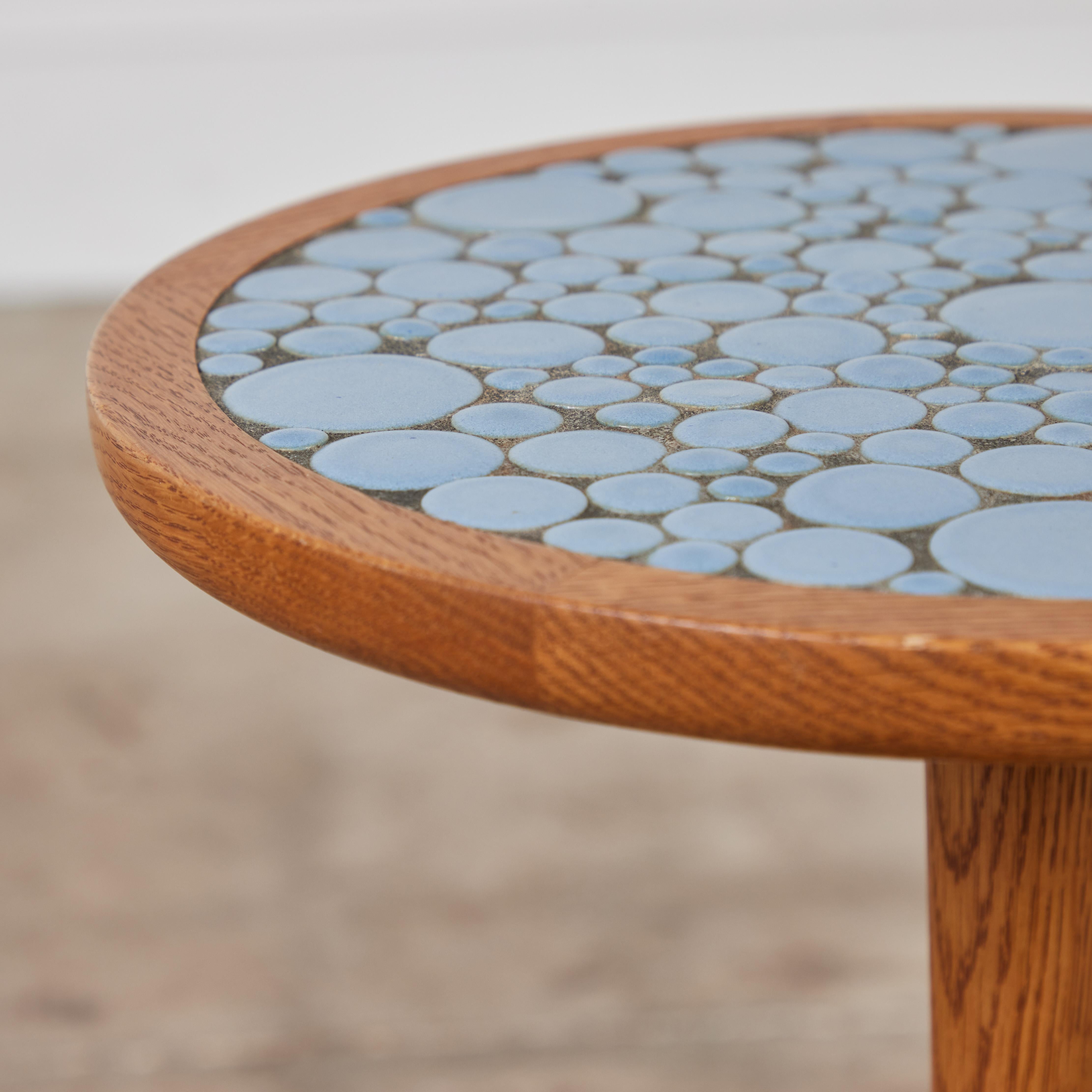 Gordon & Jane Martz Powder Blue Coin Tile Mosaic Side Table In Excellent Condition In Los Angeles, CA