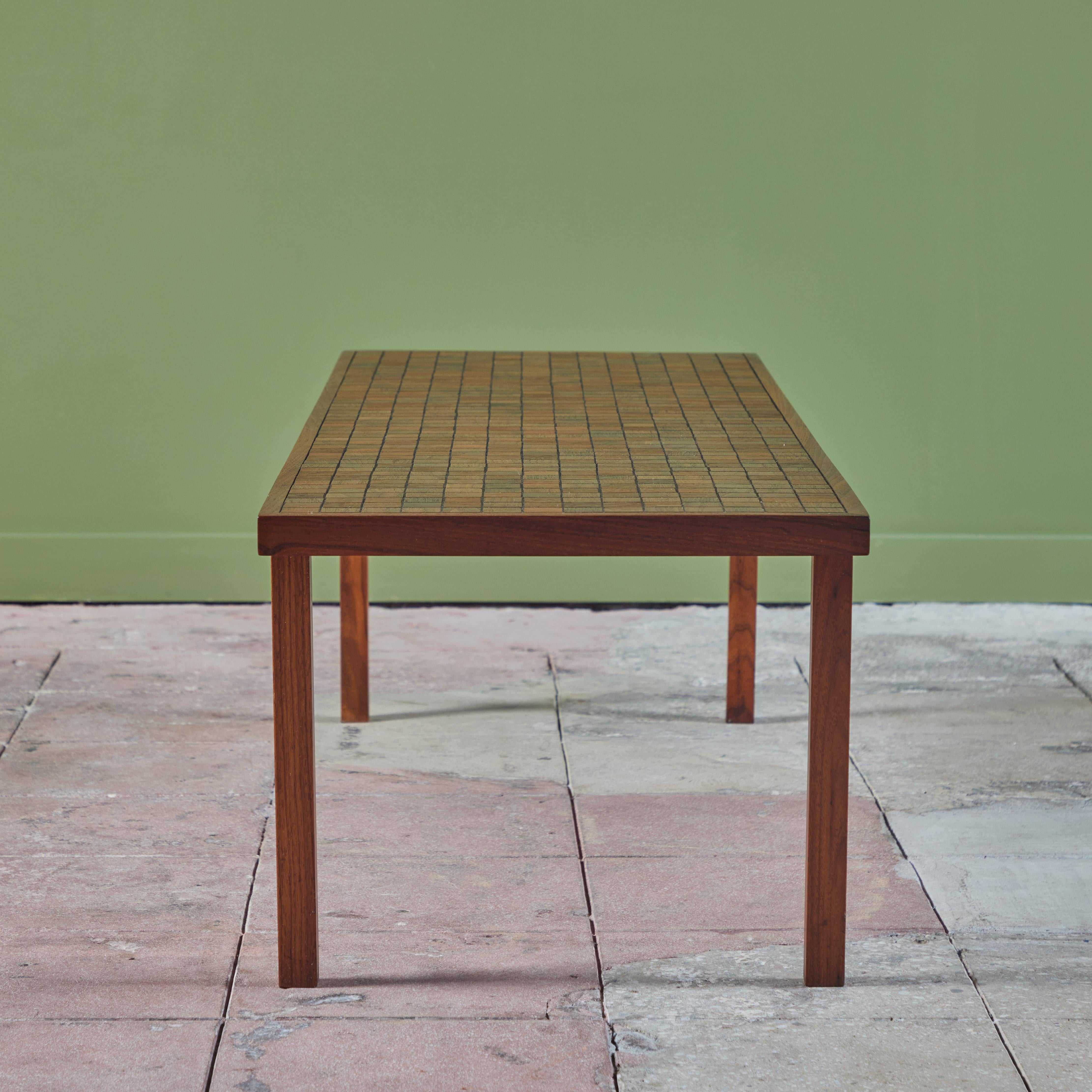 Gordon & Jane Martz Rectangular Coffee Table with Walnut Mosaic Inlay For Sale 2