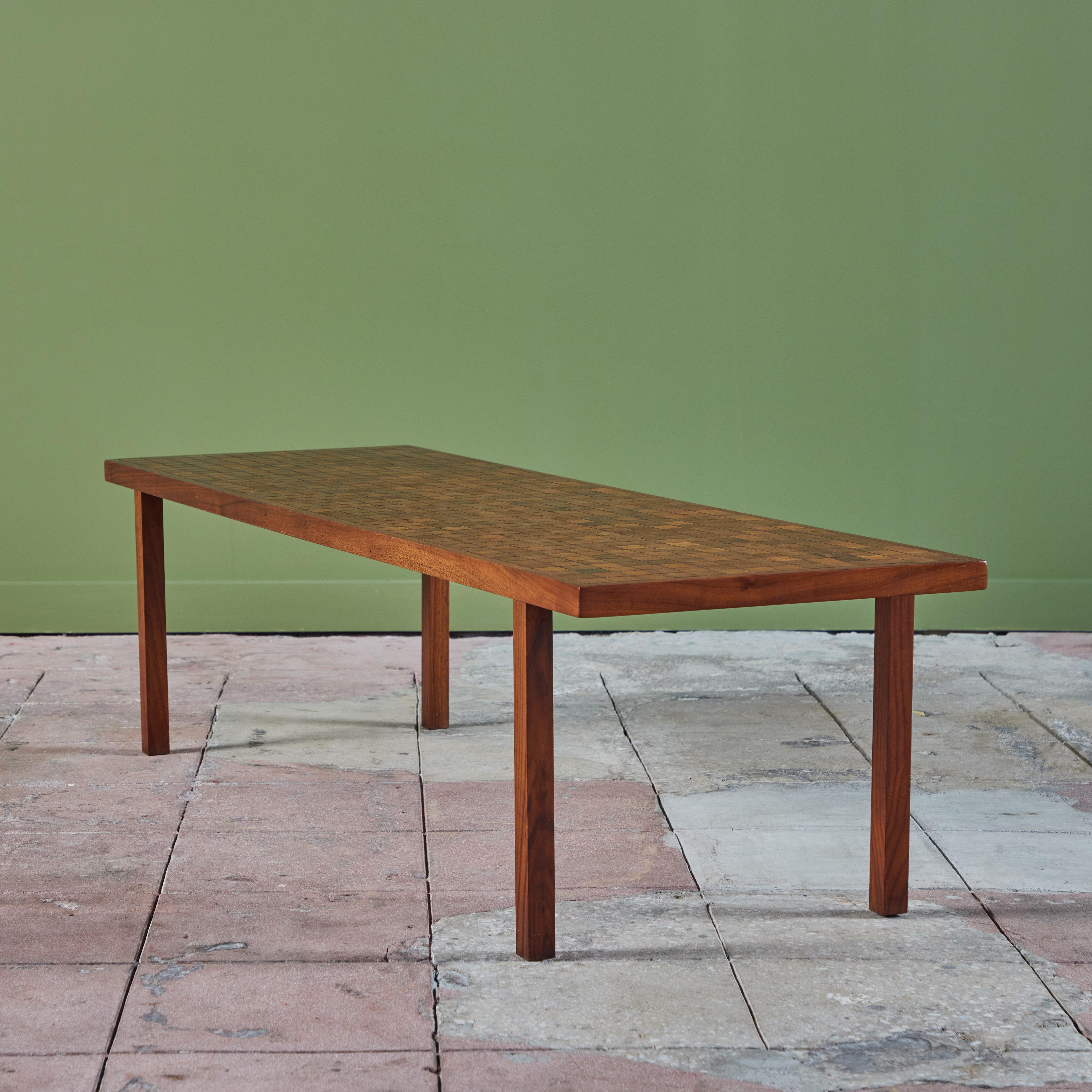 Gordon & Jane Martz Rectangular Coffee Table with Walnut Mosaic Inlay For Sale 3