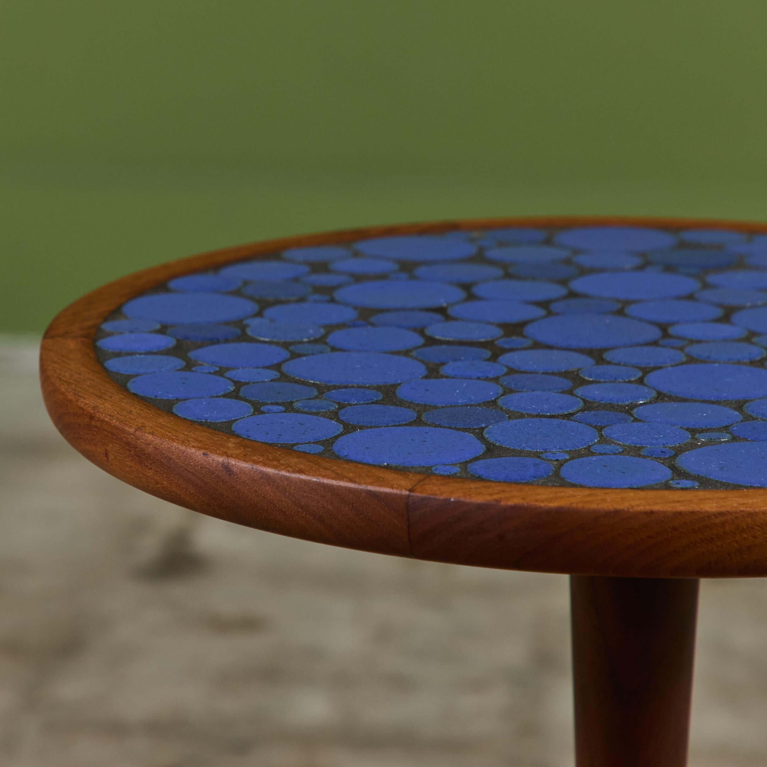 Mid-Century Modern Gordon & Jane Martz Royal Blue Coin Tile Mosaic Side Table
