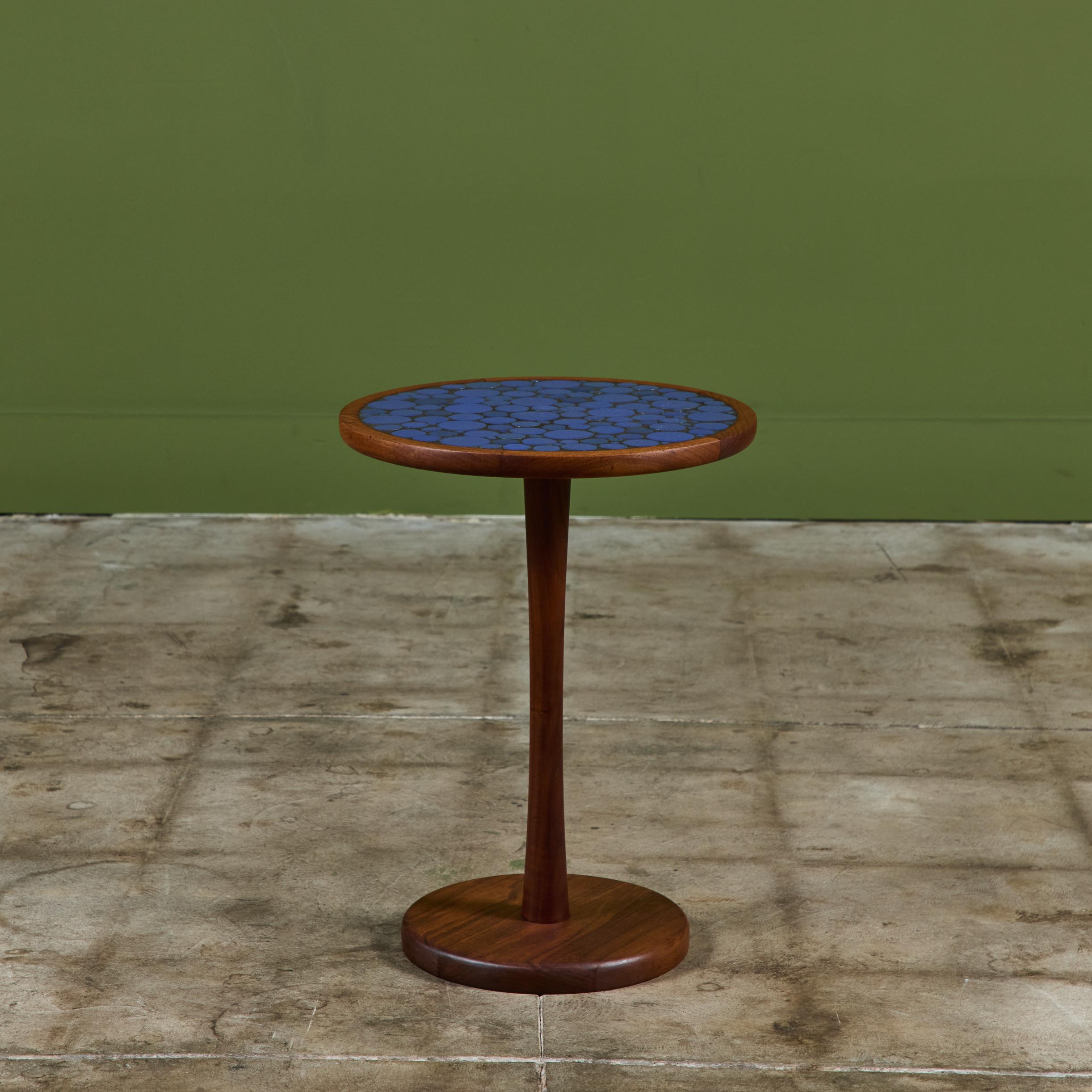 American Gordon & Jane Martz Royal Blue Coin Tile Mosaic Side Table