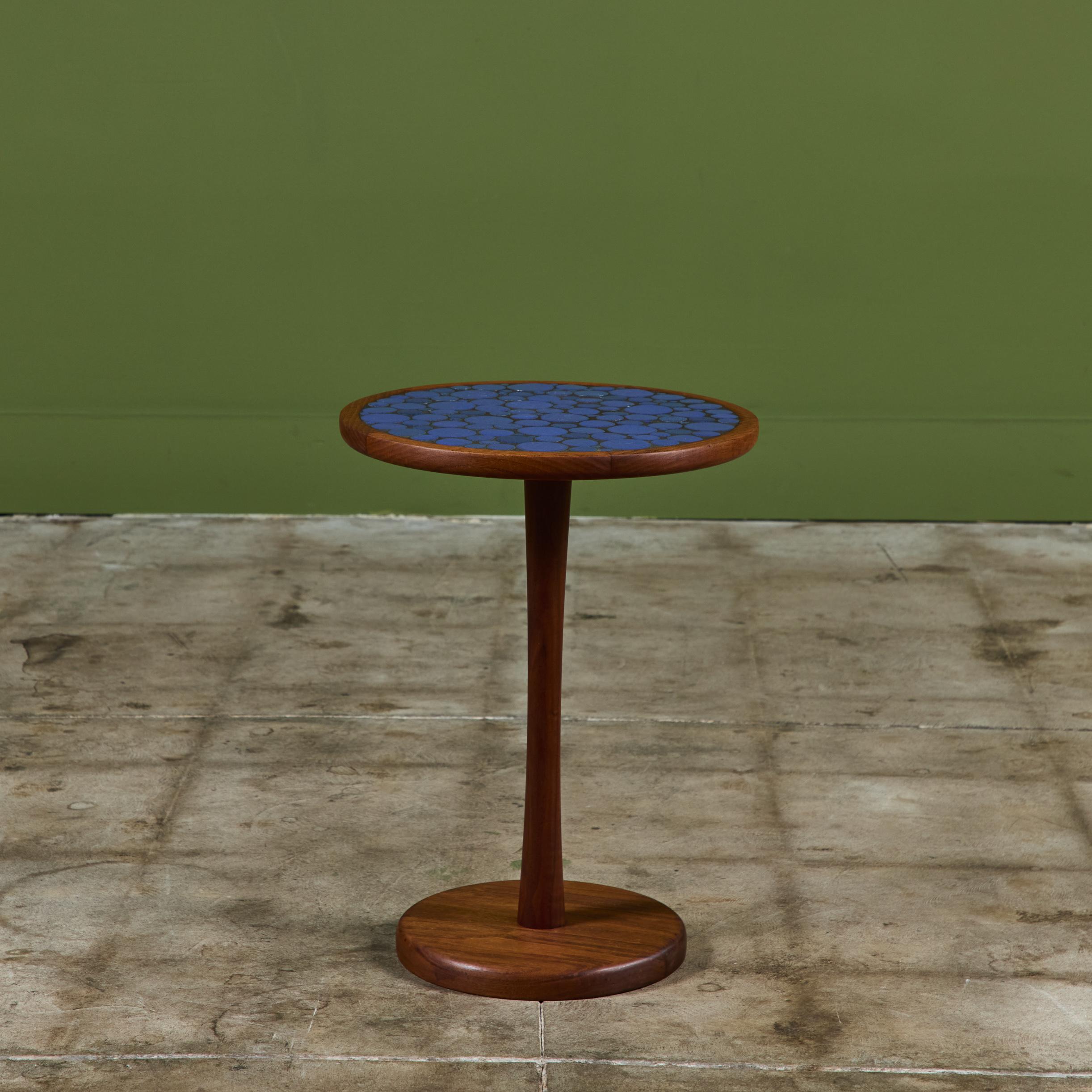 20th Century Gordon & Jane Martz Royal Blue Coin Tile Mosaic Side Table