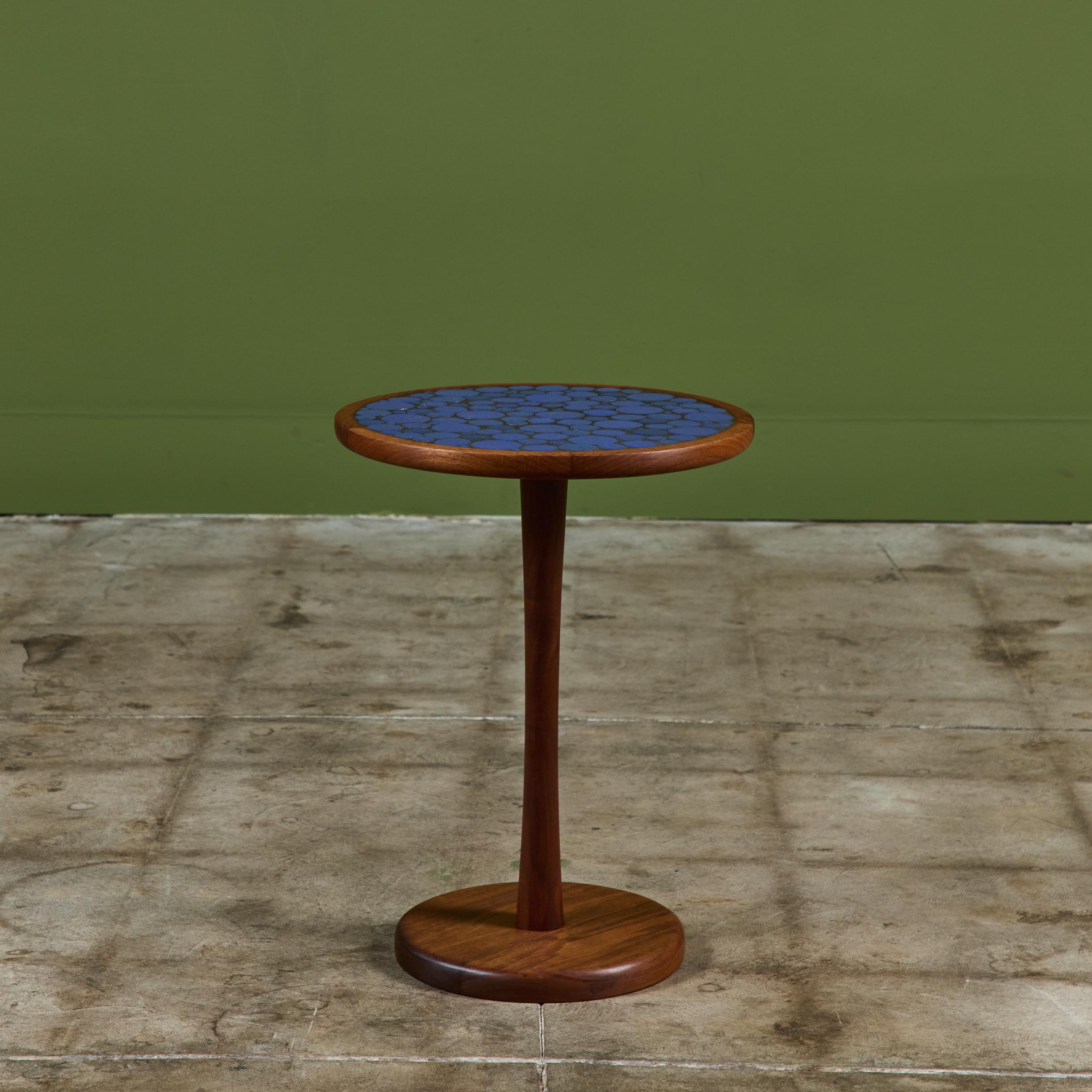 Ceramic Gordon & Jane Martz Royal Blue Coin Tile Mosaic Side Table