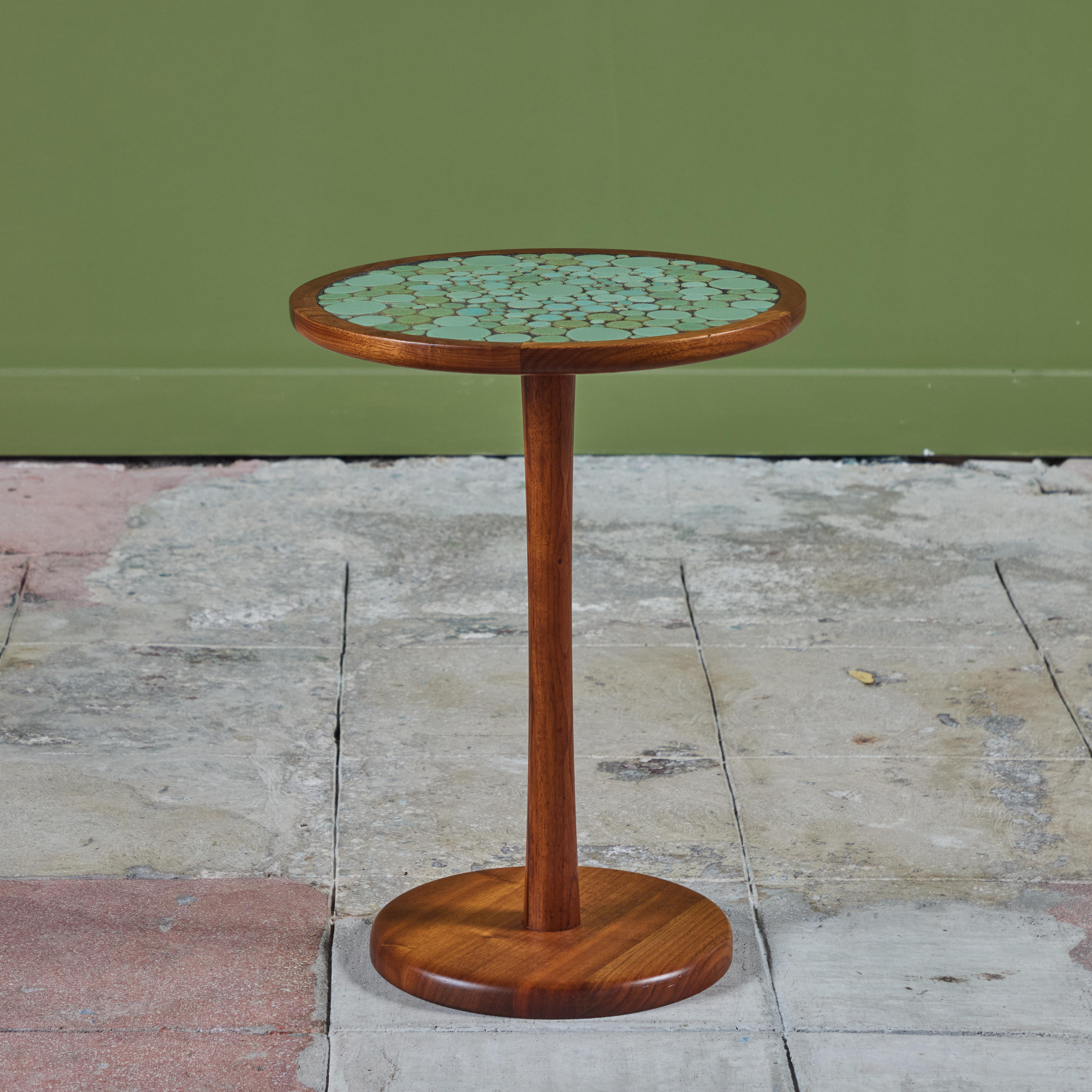 Mid-Century Modern Gordon & Jane Martz Sea Foam Green Coin Tile Mosaic Side Table For Sale