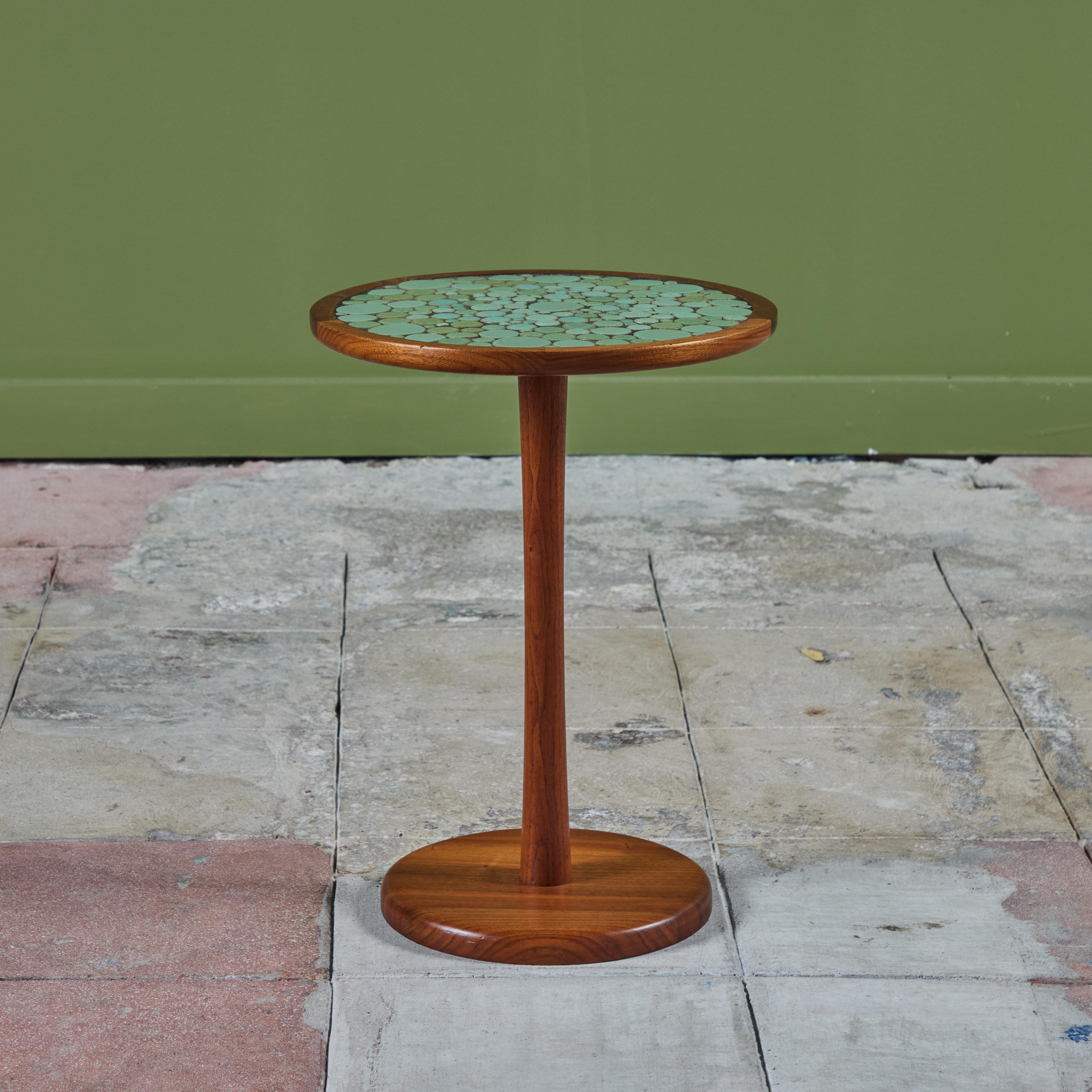 Oiled Gordon & Jane Martz Sea Foam Green Coin Tile Mosaic Side Table For Sale