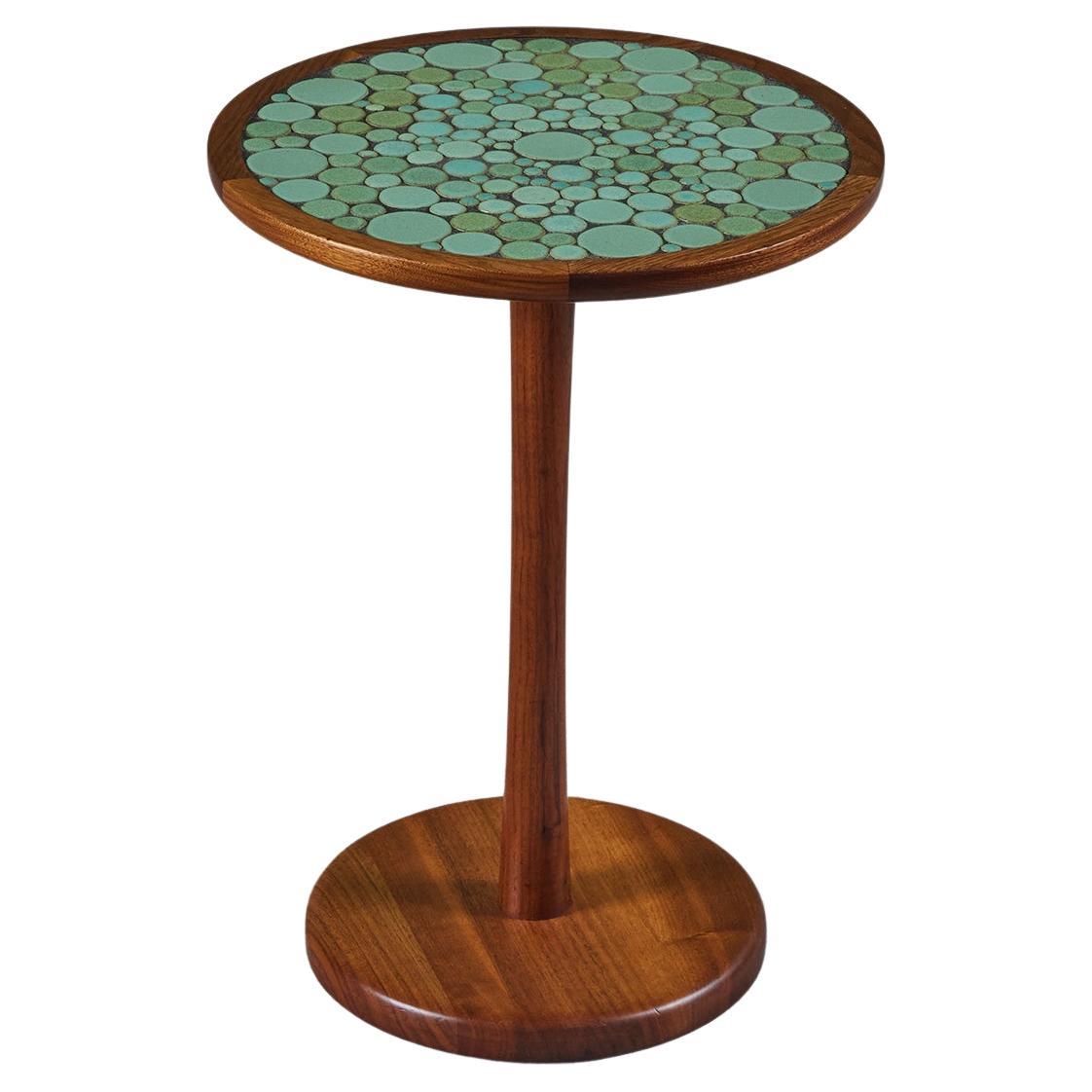 Gordon & Jane Martz Sea Foam Green Coin Tile Mosaic Side Table For Sale