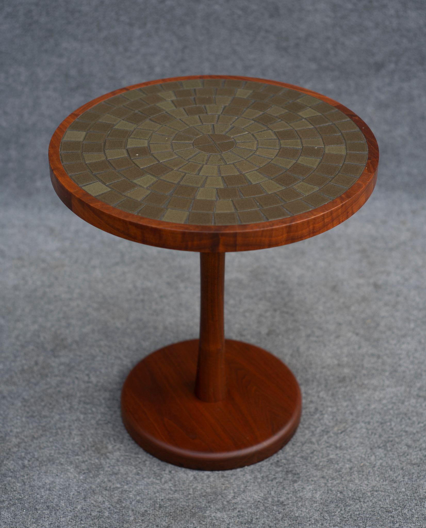 Mid-Century Modern Gordon & Jane Martz Side Table or Occasional Table Figured Walnut & Ceramic Tile For Sale
