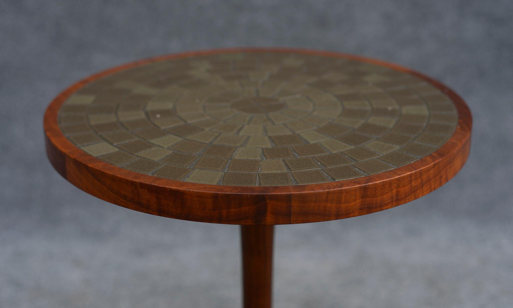 Turned Gordon & Jane Martz Side Table or Occasional Table Figured Walnut & Ceramic Tile For Sale