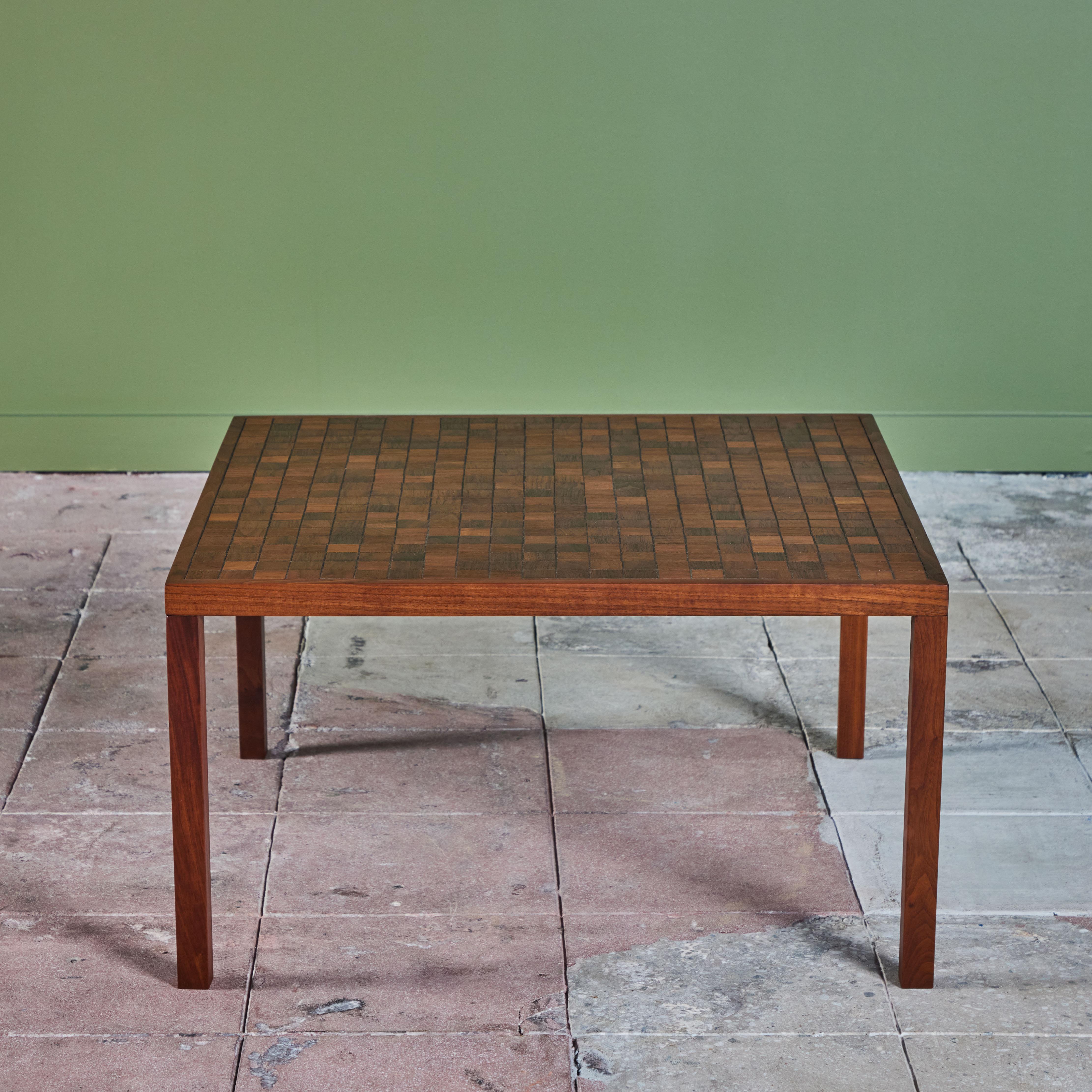 Gordon & Jane Martz Square Coffee Table with Walnut Mosaic Inlay In Excellent Condition For Sale In Los Angeles, CA