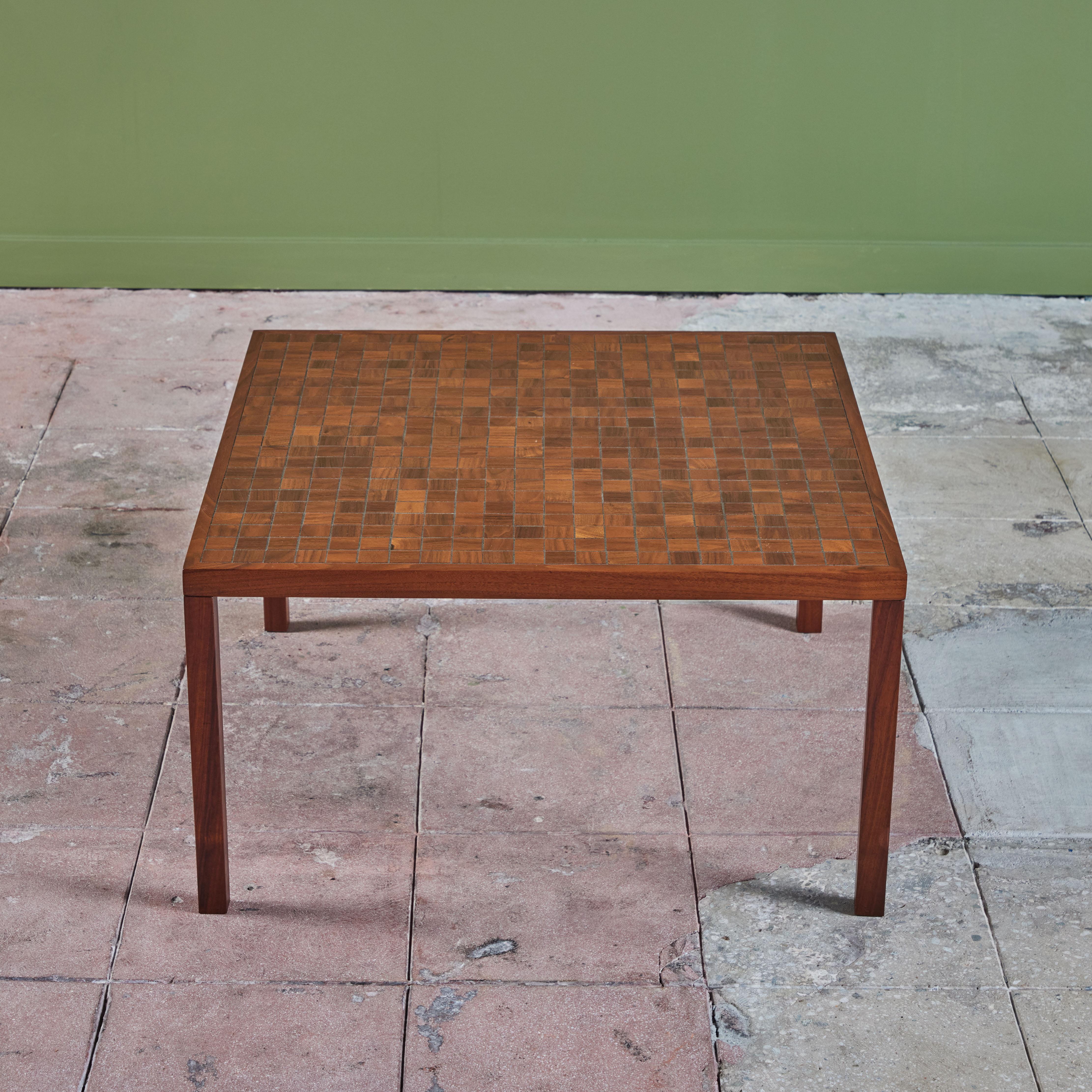 20th Century Gordon & Jane Martz Square Coffee Table with Walnut Mosaic Inlay For Sale
