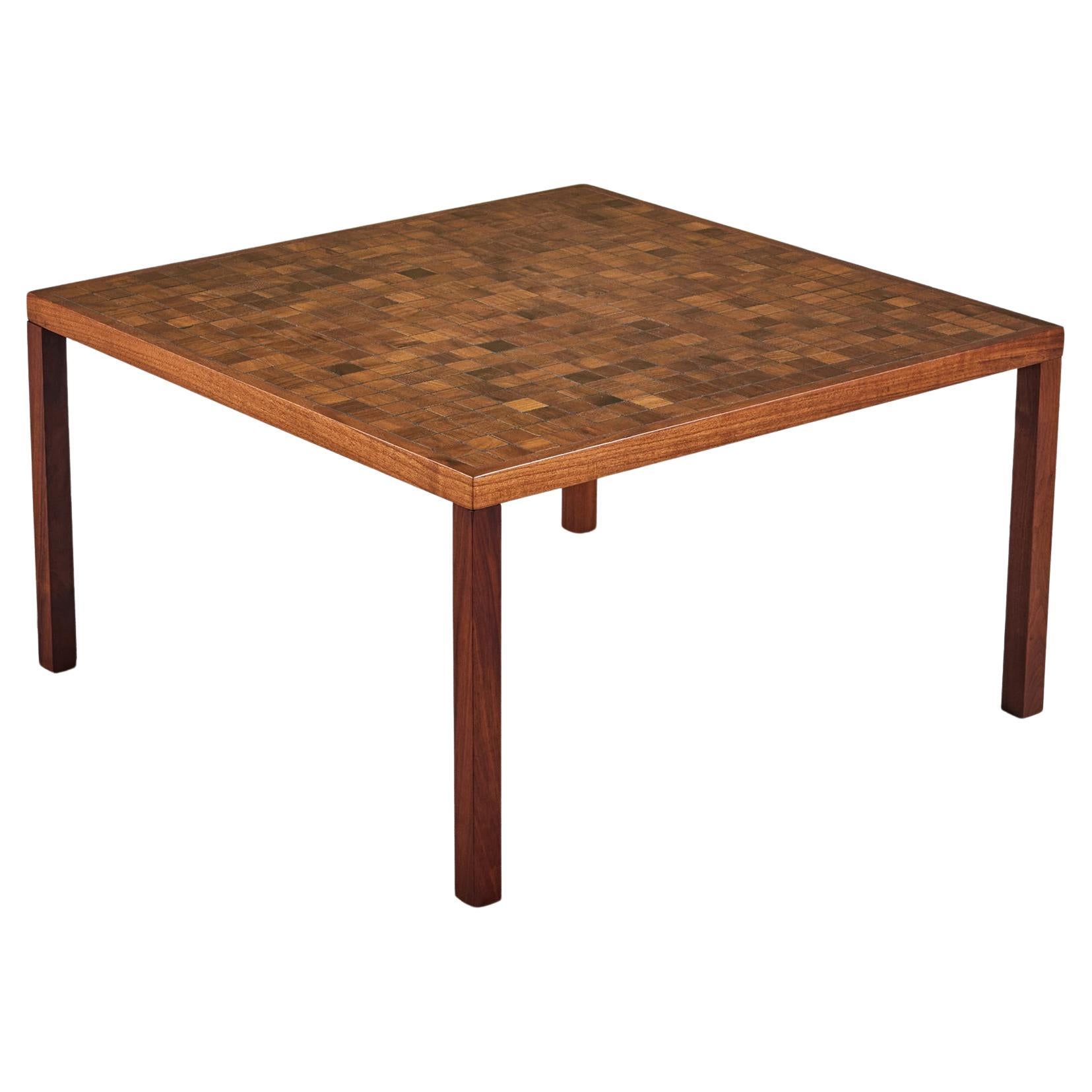 Gordon & Jane Martz Square Coffee Table with Walnut Mosaic Inlay For Sale