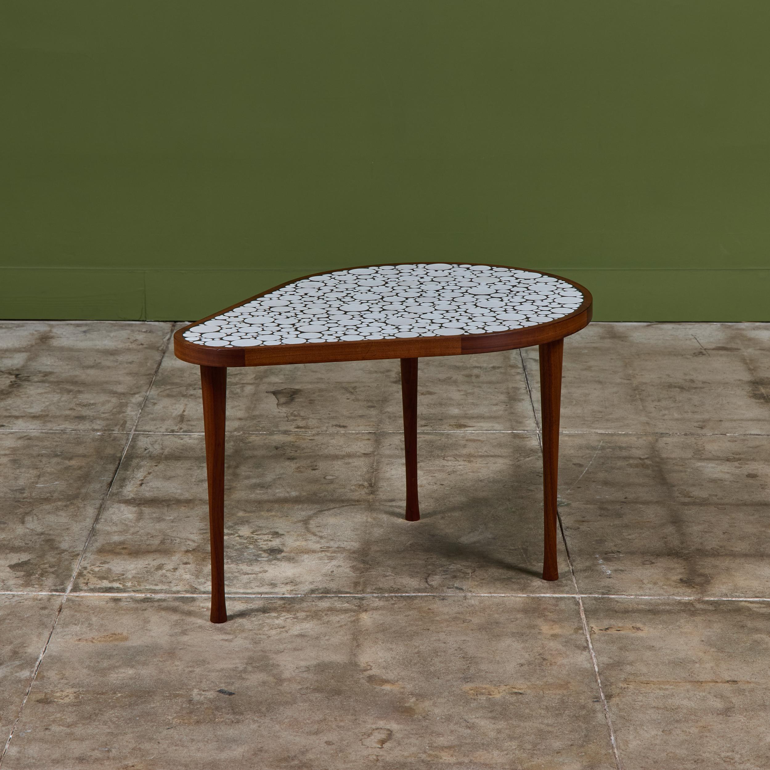 Gordon & Jane Martz White Glazed Coin Tile Mosaic Teardrop Side Table For Sale 2