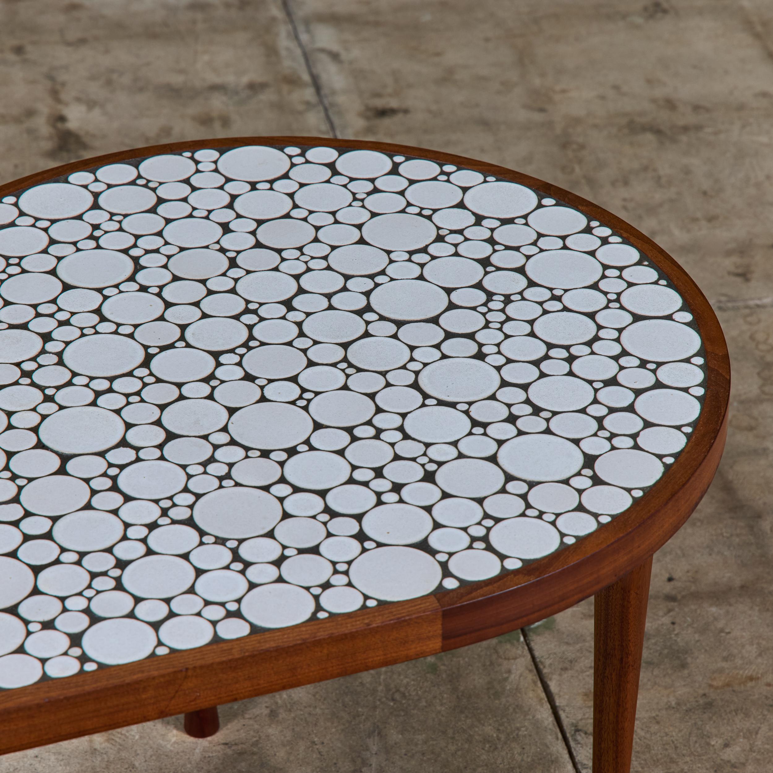 Gordon & Jane Martz White Glazed Coin Tile Mosaic Teardrop Side Table For Sale 3