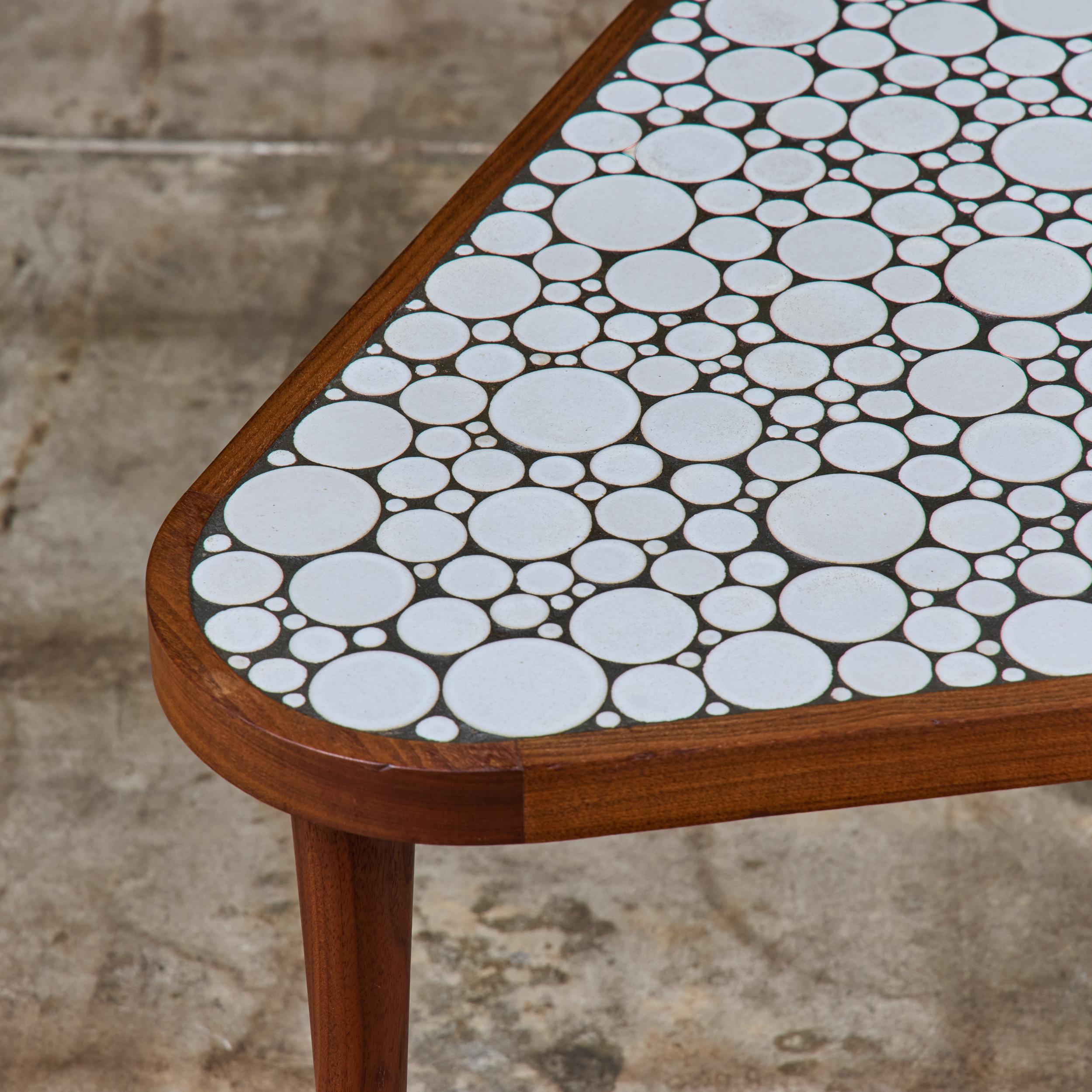 Gordon & Jane Martz White Glazed Coin Tile Mosaic Teardrop Side Table For Sale 5