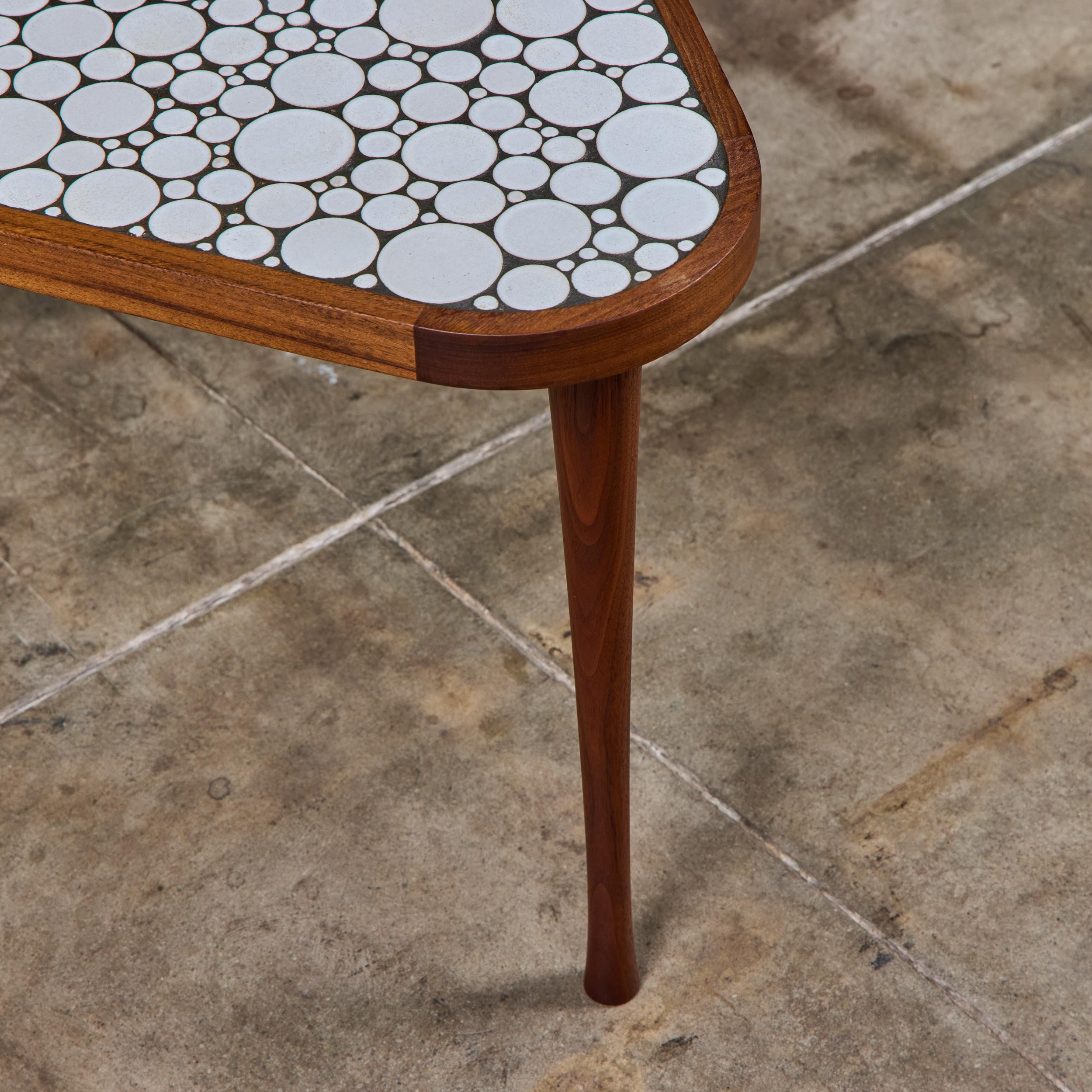 Gordon & Jane Martz White Glazed Coin Tile Mosaic Teardrop Side Table For Sale 6