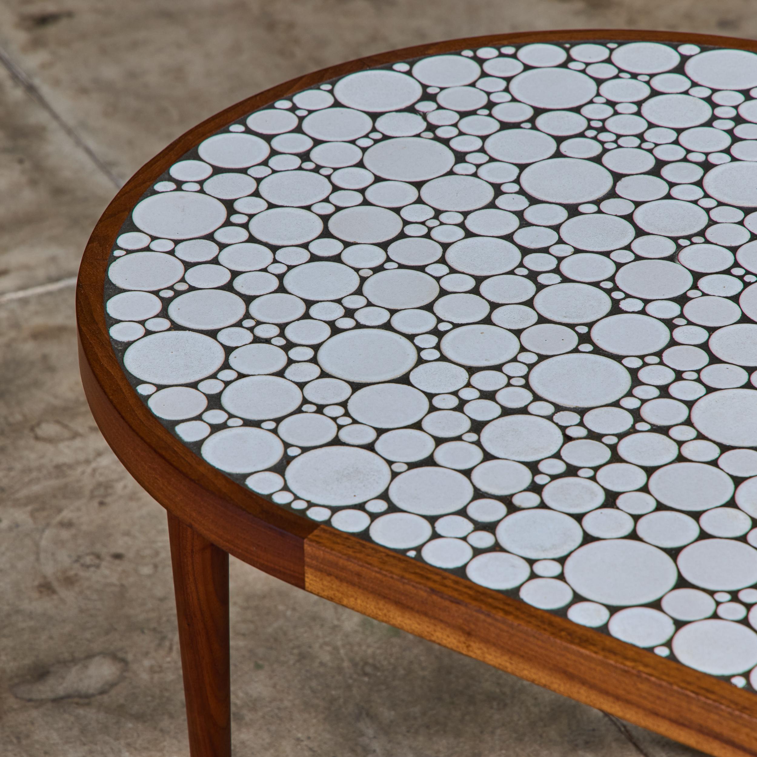 Gordon & Jane Martz White Glazed Coin Tile Mosaic Teardrop Side Table For Sale 7