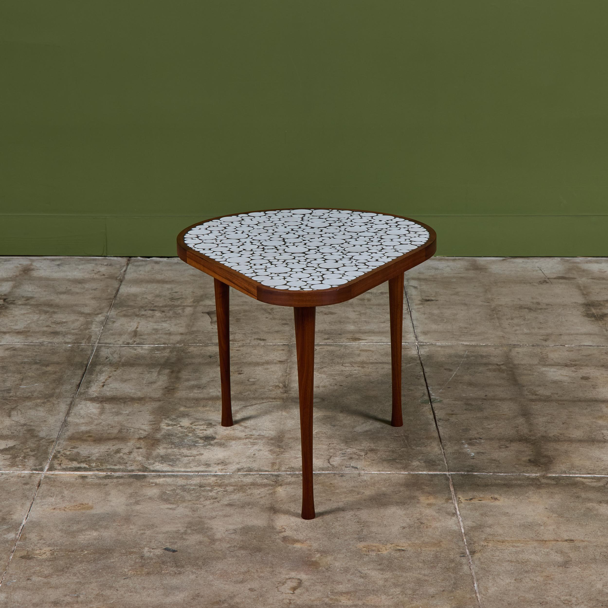 Mid-Century Modern Gordon & Jane Martz White Glazed Coin Tile Mosaic Teardrop Side Table For Sale
