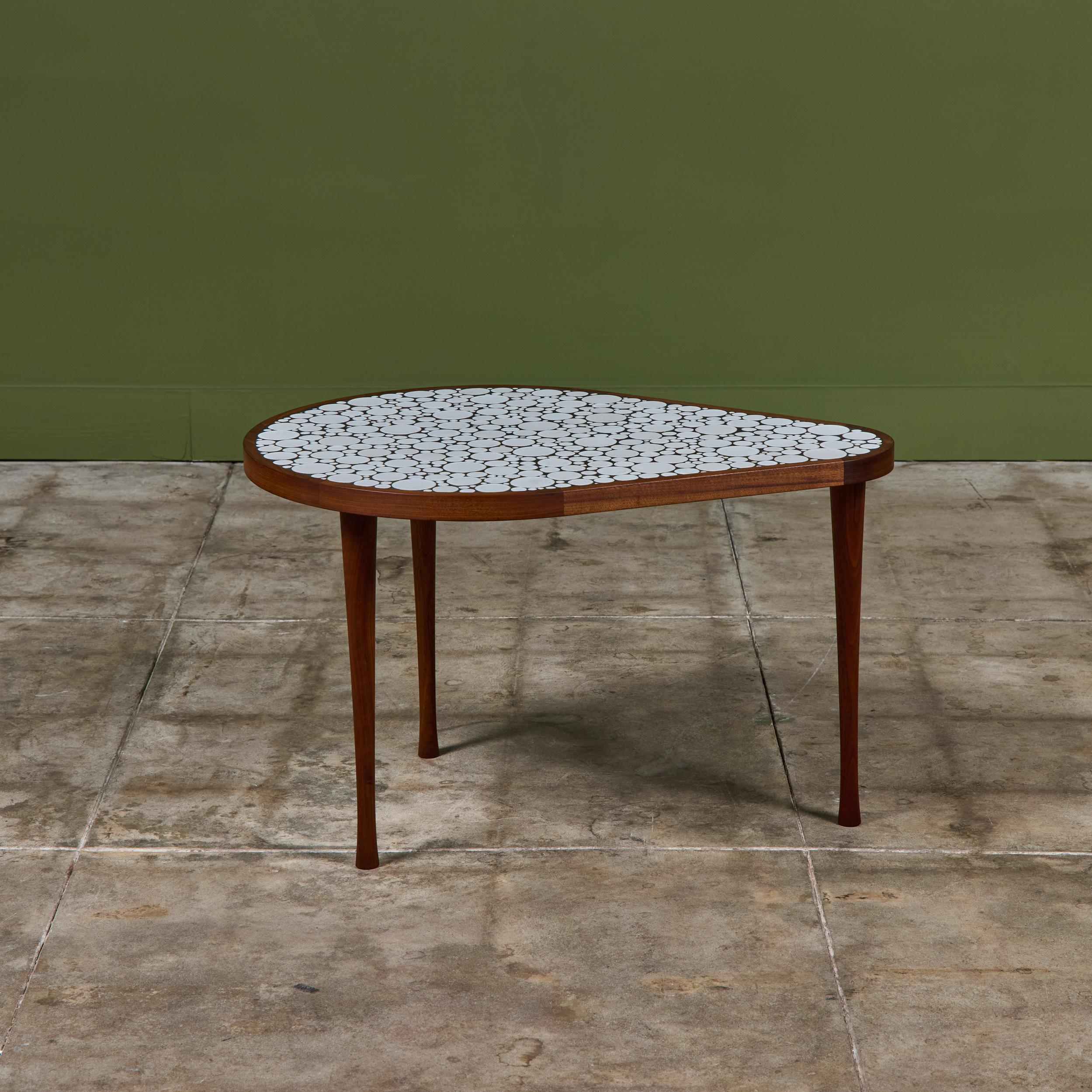 Inlay Gordon & Jane Martz White Glazed Coin Tile Mosaic Teardrop Side Table For Sale
