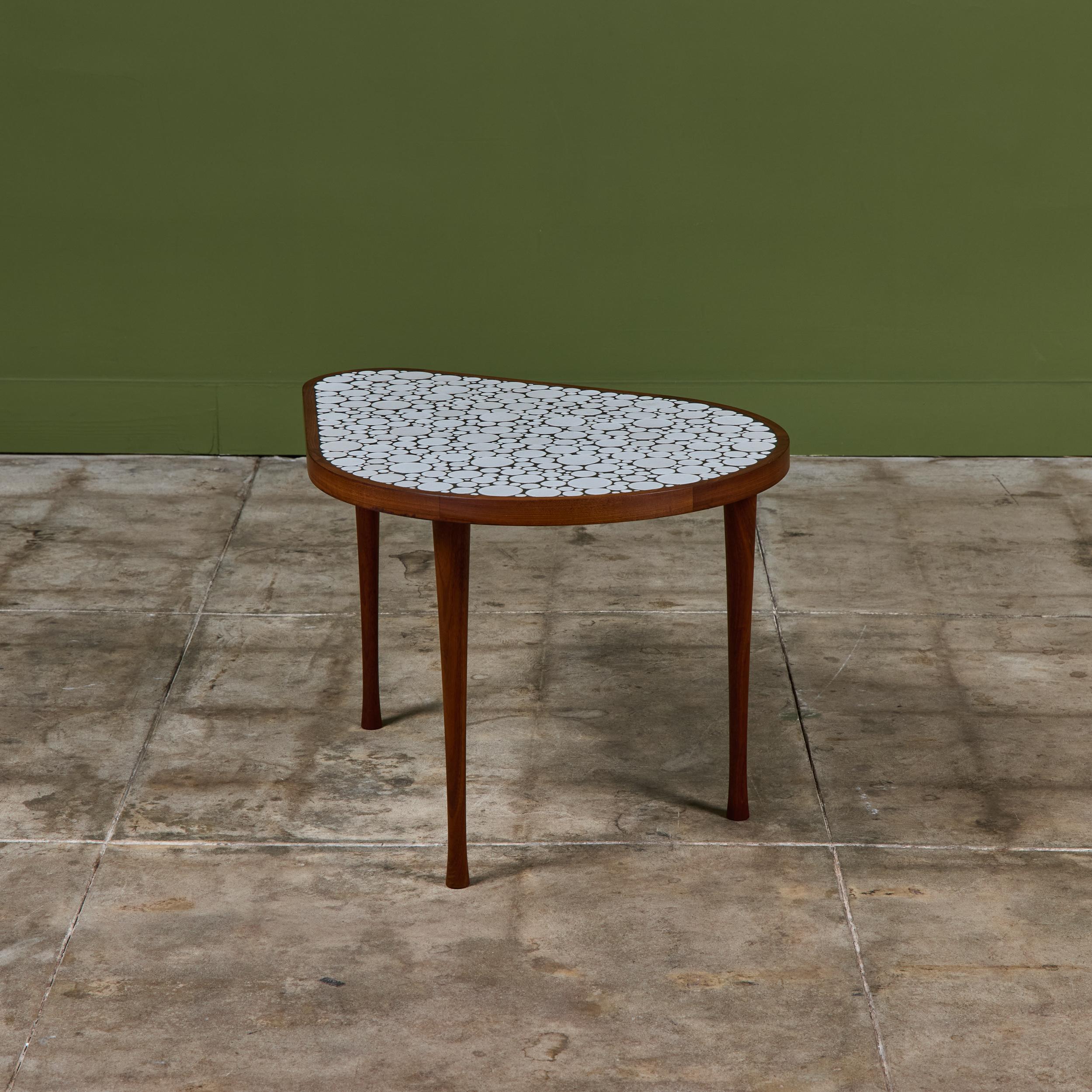 Ceramic Gordon & Jane Martz White Glazed Coin Tile Mosaic Teardrop Side Table For Sale