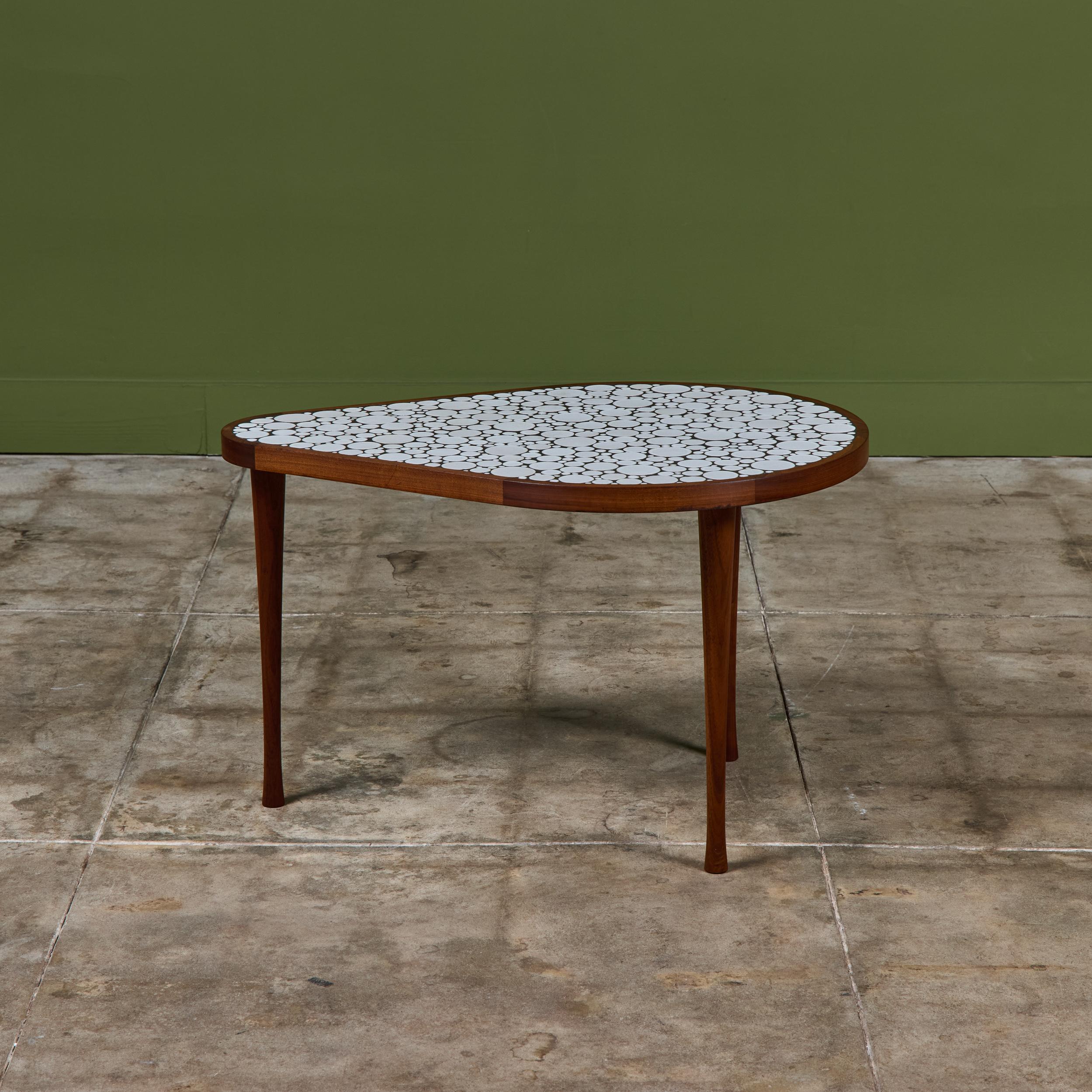 Gordon & Jane Martz White Glazed Coin Tile Mosaic Teardrop Side Table For Sale 1