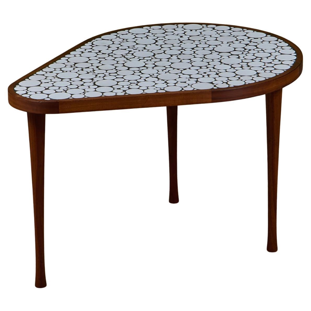 Gordon & Jane Martz White Glazed Coin Tile Mosaic Teardrop Side Table For Sale