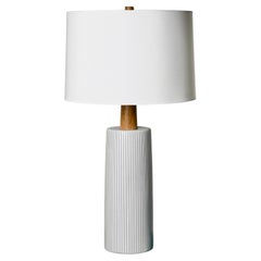 Gordon & Jane Martz White Ceramic Pinstripe Table Lamp Marshall Studios 1960s