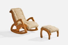 Gordon L. Kyle, Schaukelstuhl mit Ottomane, Holz, Stoff, USA, 1978