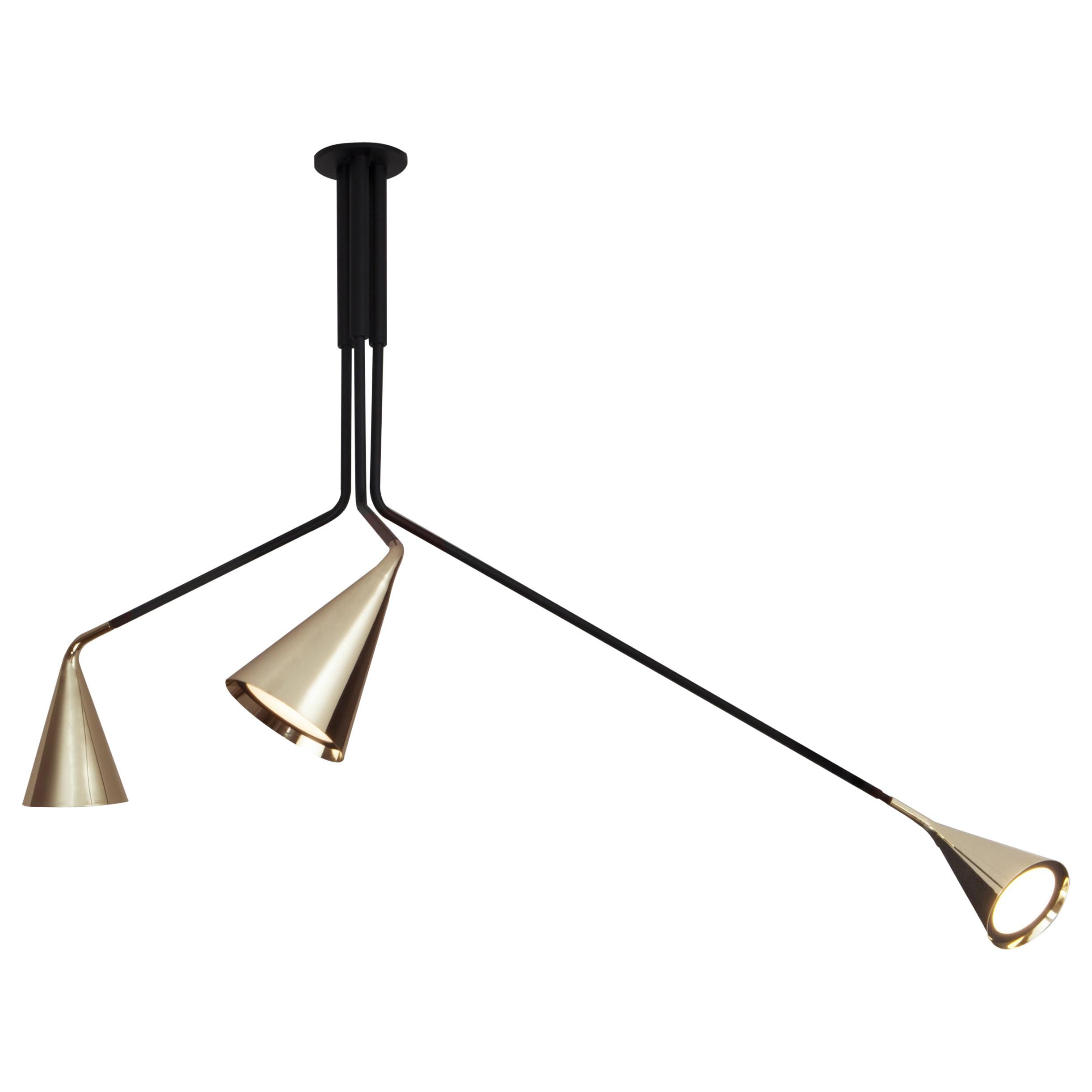 GORDON Lamp A, B, C Conical Diffuser Matt Black and Polished Gold by Corrado Dotti For Sale