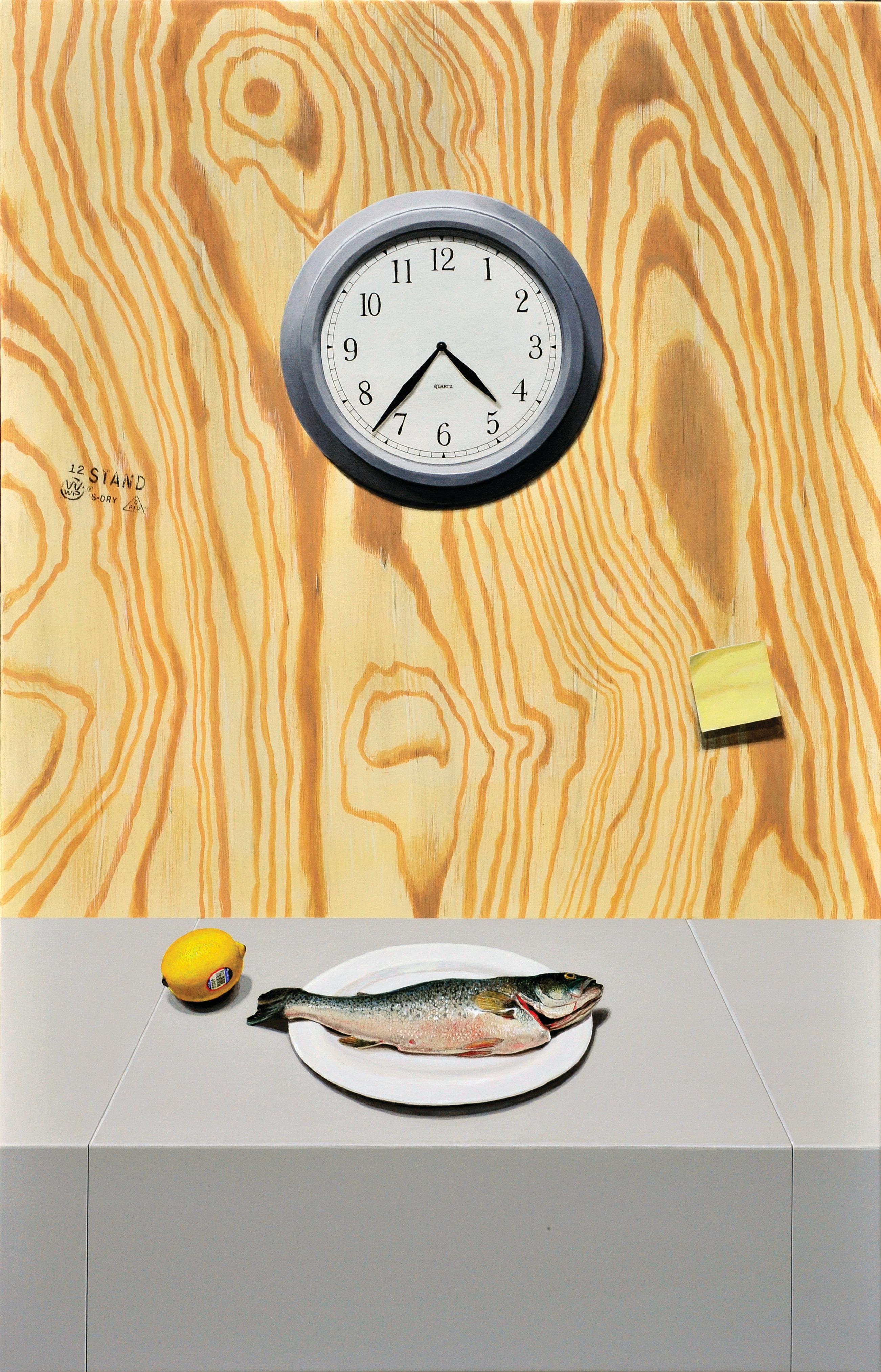 Gordon Lee Interior Painting - Interior Still Life painting, "Dinner at 6", (Contemporary, Photorealism)