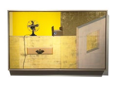 Photorealist yellow painting, "Priority Mail", Gordon Lee, oil/acrylic on panel