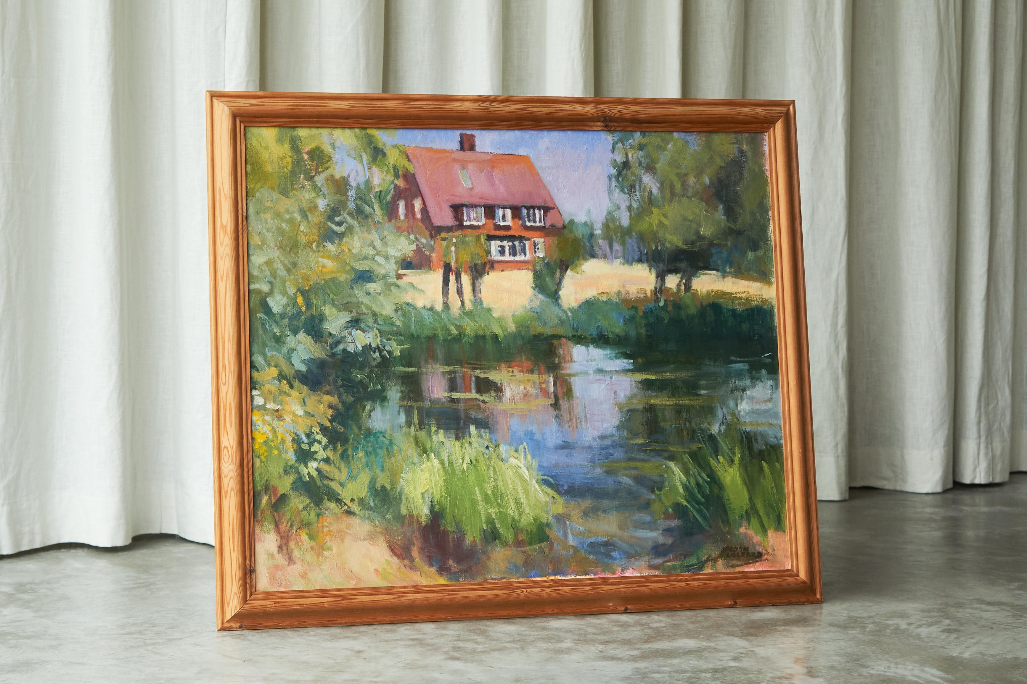 Gordon Lillford, Landscape with Pond, Oil on Board, United Kingdom, 1950s.

This impressionist painting by English artist Gordon Lillford (1918-1992) is a tranquil symphony of color and light, a moment suspended in time. Lillford’s brush captures