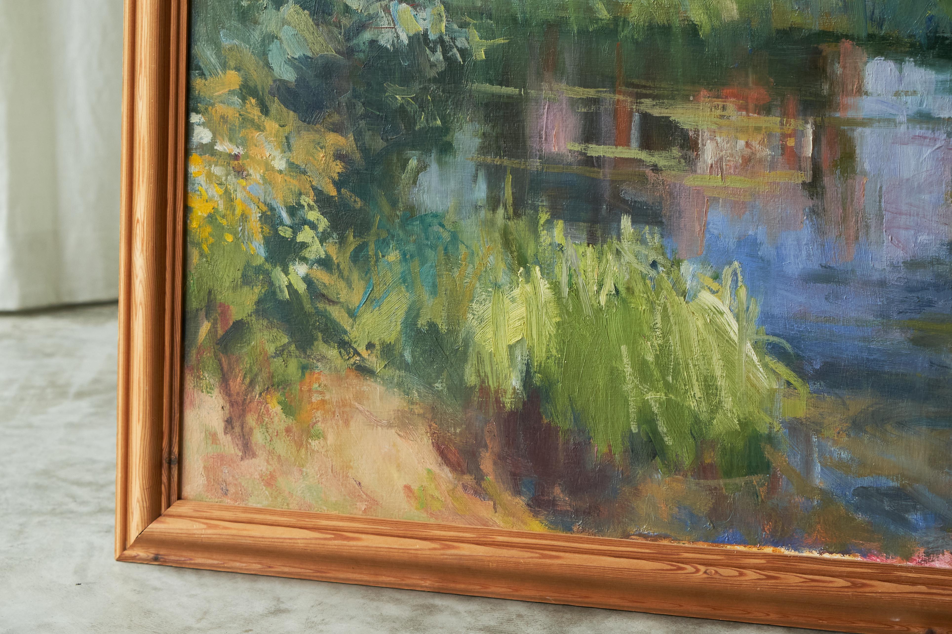 Hand-Painted Gordon Lillford Landscape with Pond Oil on Board United Kingdom 1950s For Sale
