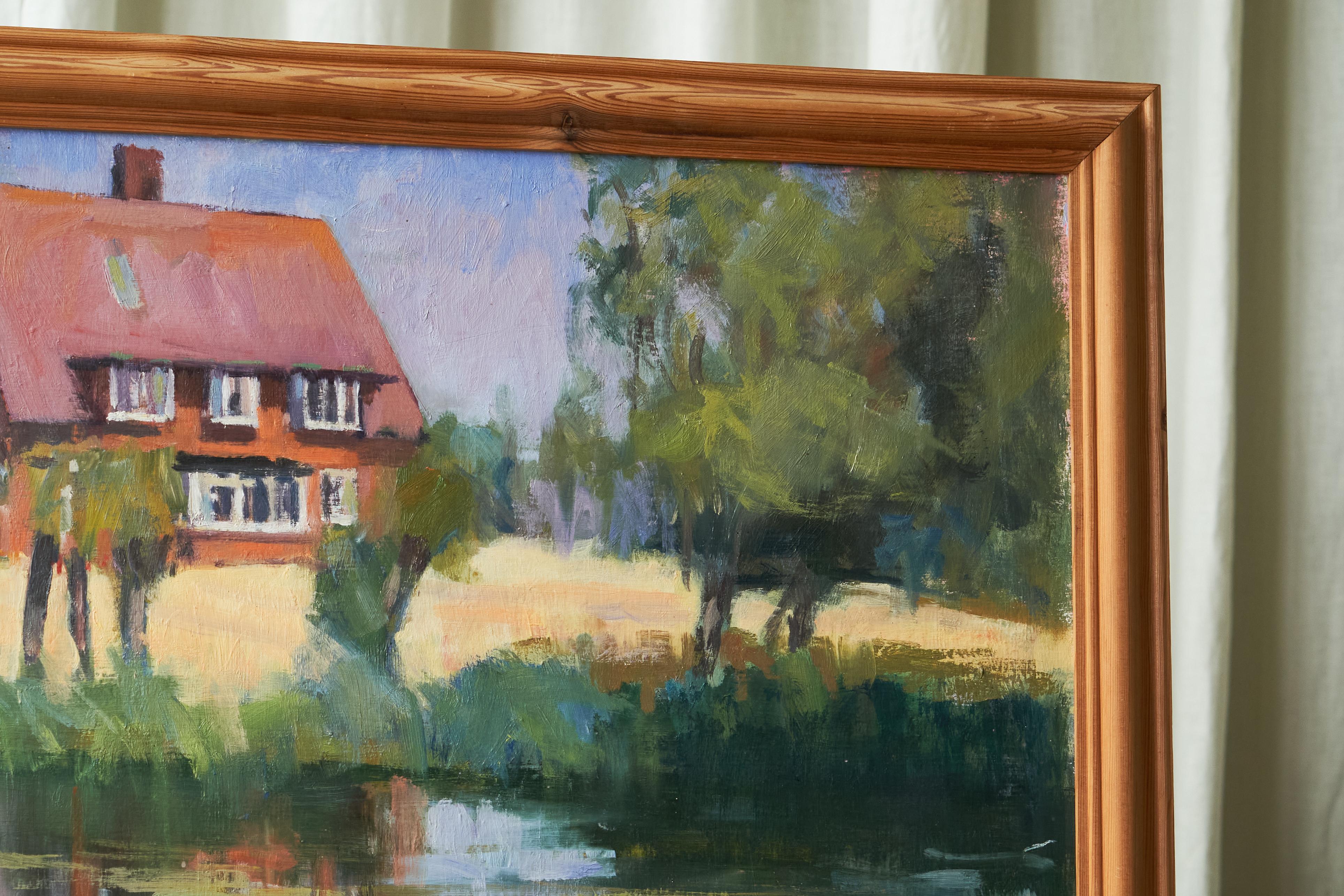 Gordon Lillford Landscape with Pond Oil on Board United Kingdom 1950s In Good Condition For Sale In Meer, VAN