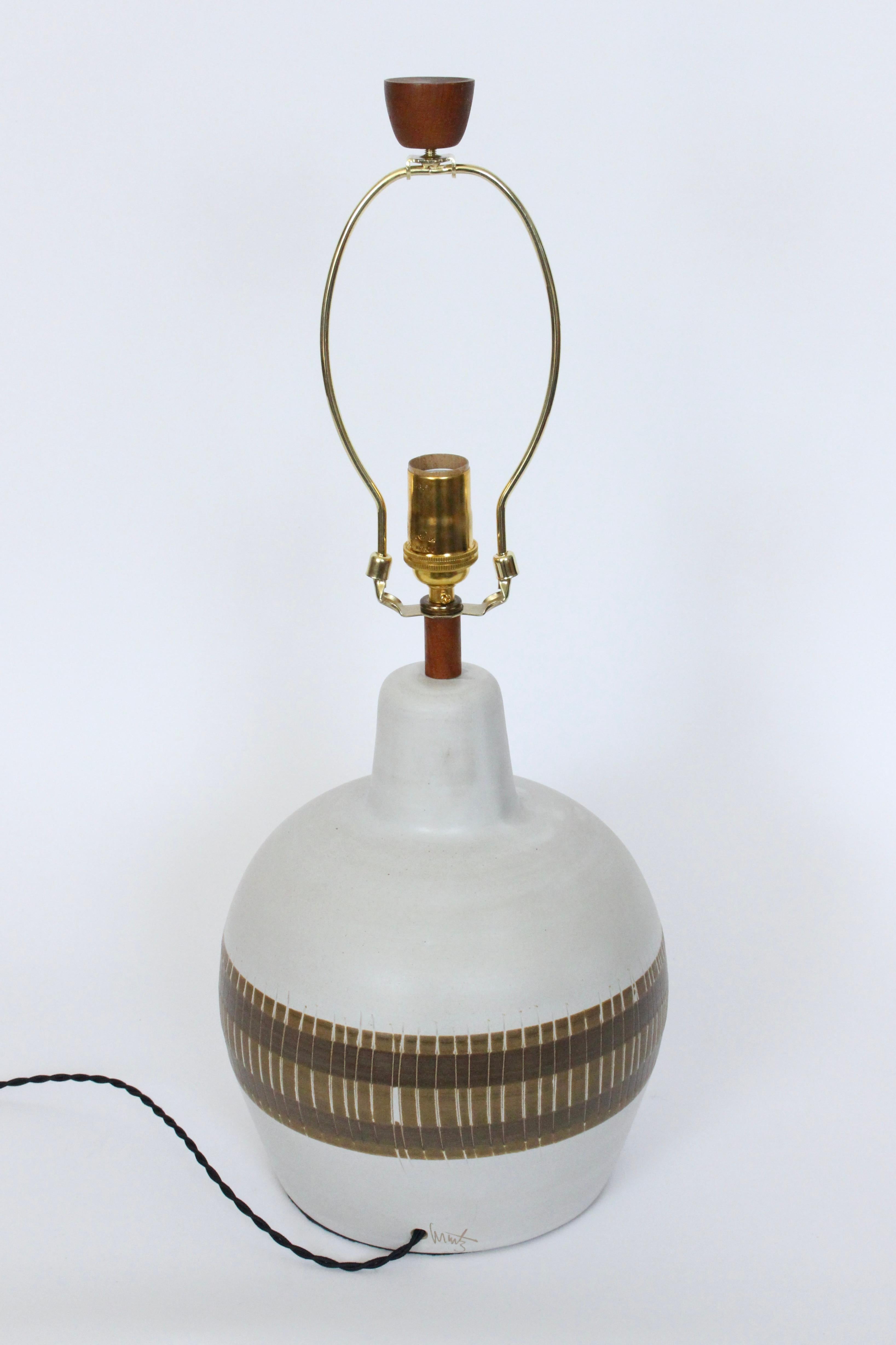 Stoneware Gordon Martz for Marshall Studios Banded White Table Lamp For Sale