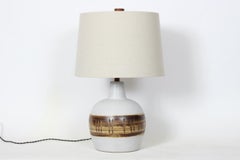Gordon Martz for Marshall Studios White Pottery Table Lamp & Brown Drip Banding