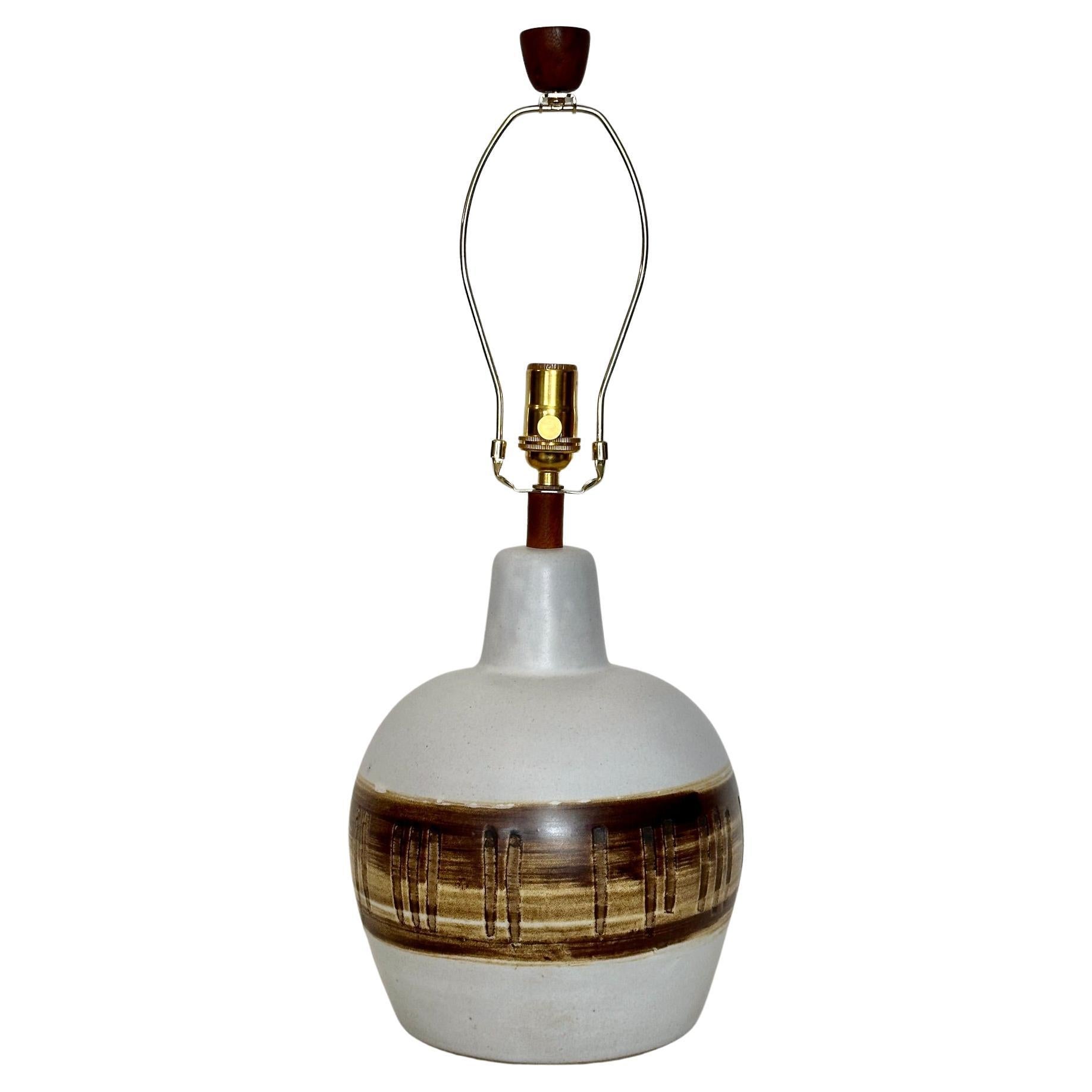 Gordon Martz for Marshall Studios Brown Drip Banded White Stoneware Table Lamp For Sale 8