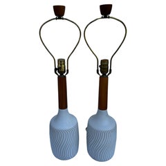 Gordon Martz pair of ceramic lamps for Marshall Studios walnut and matte finish