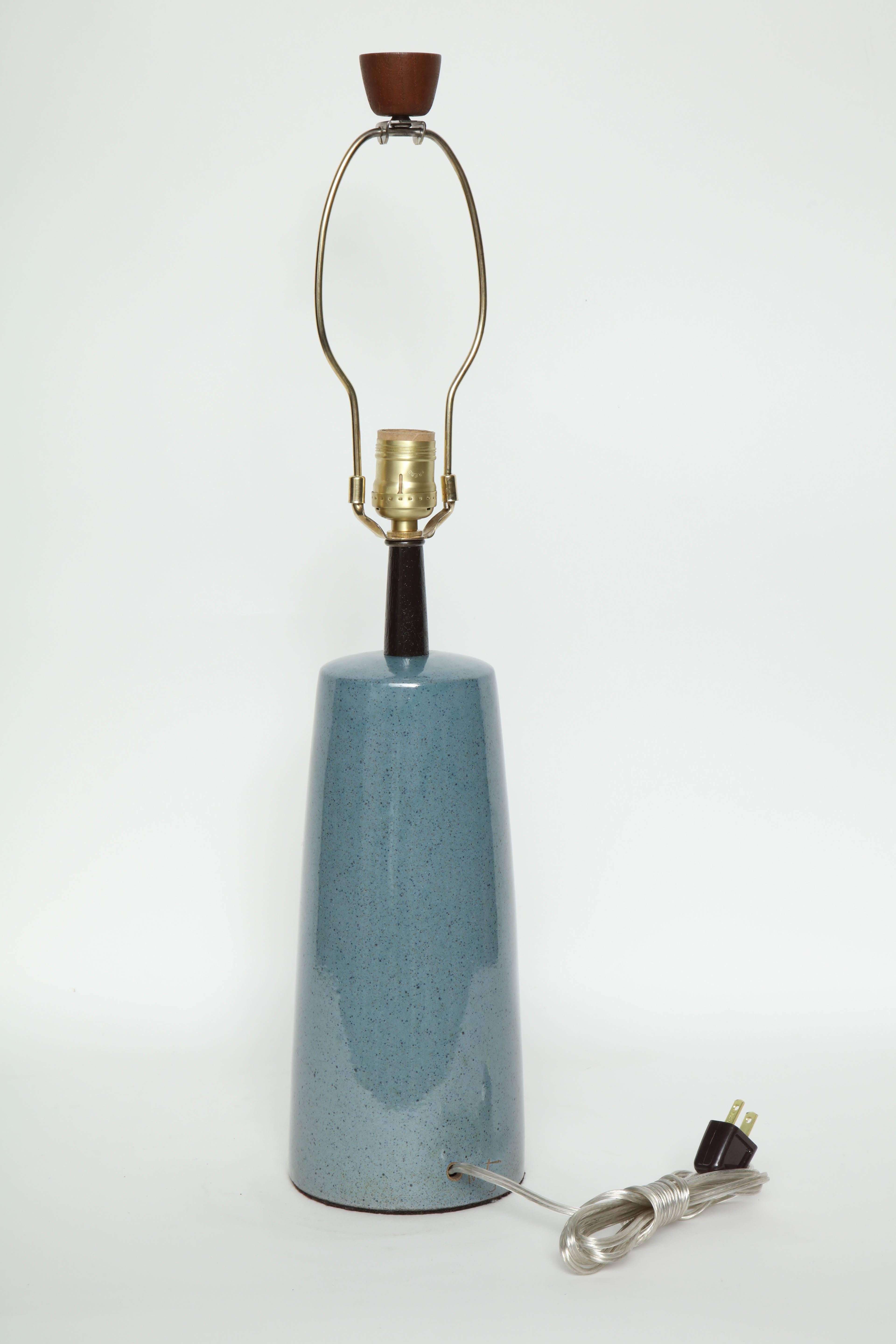 Gordon Martz Speckled Blue Ceramic Lamps In Excellent Condition In New York, NY