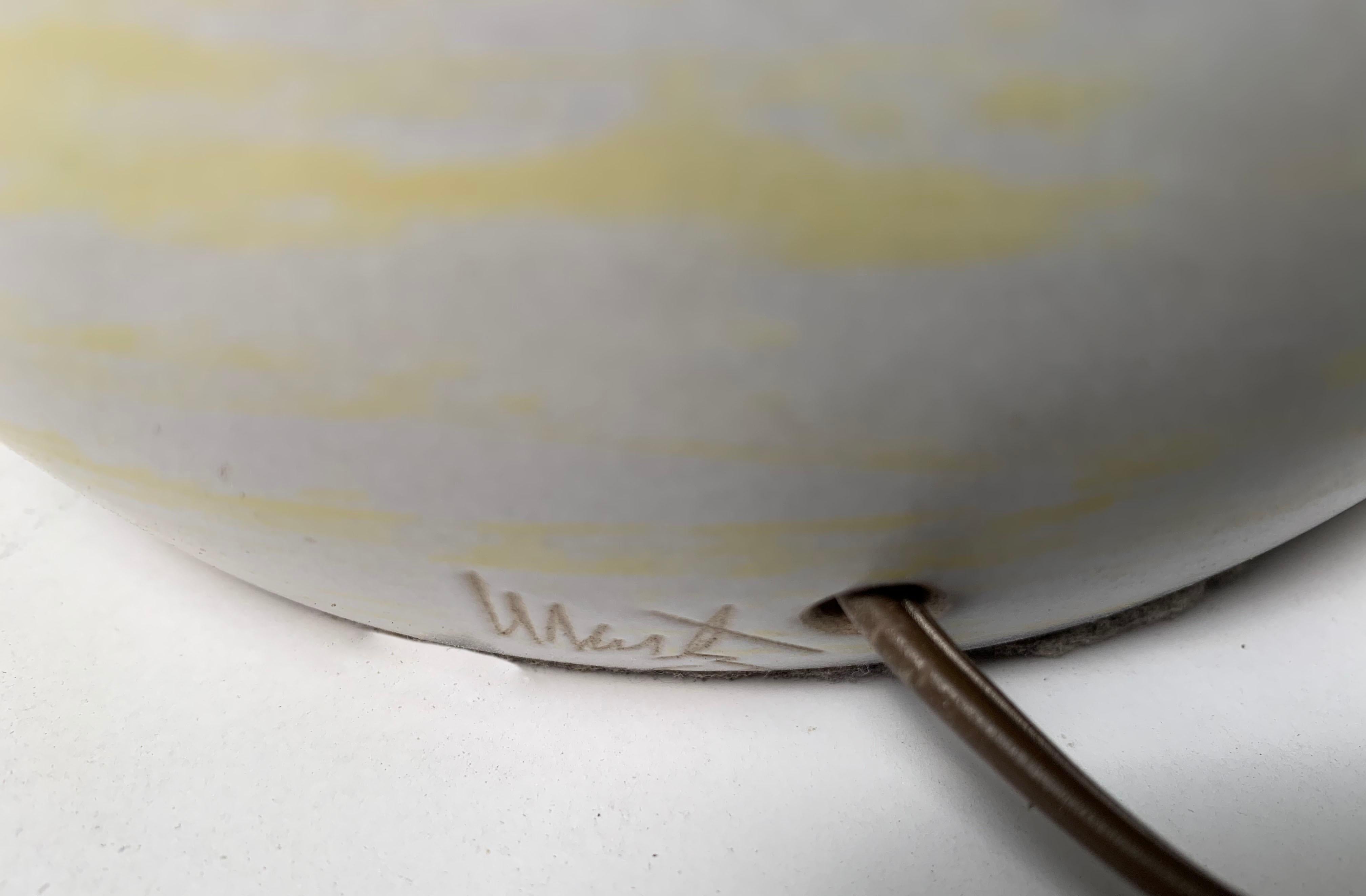 Ceramic Gordon Martz Table Lamp White with Yellow Swirls For Sale