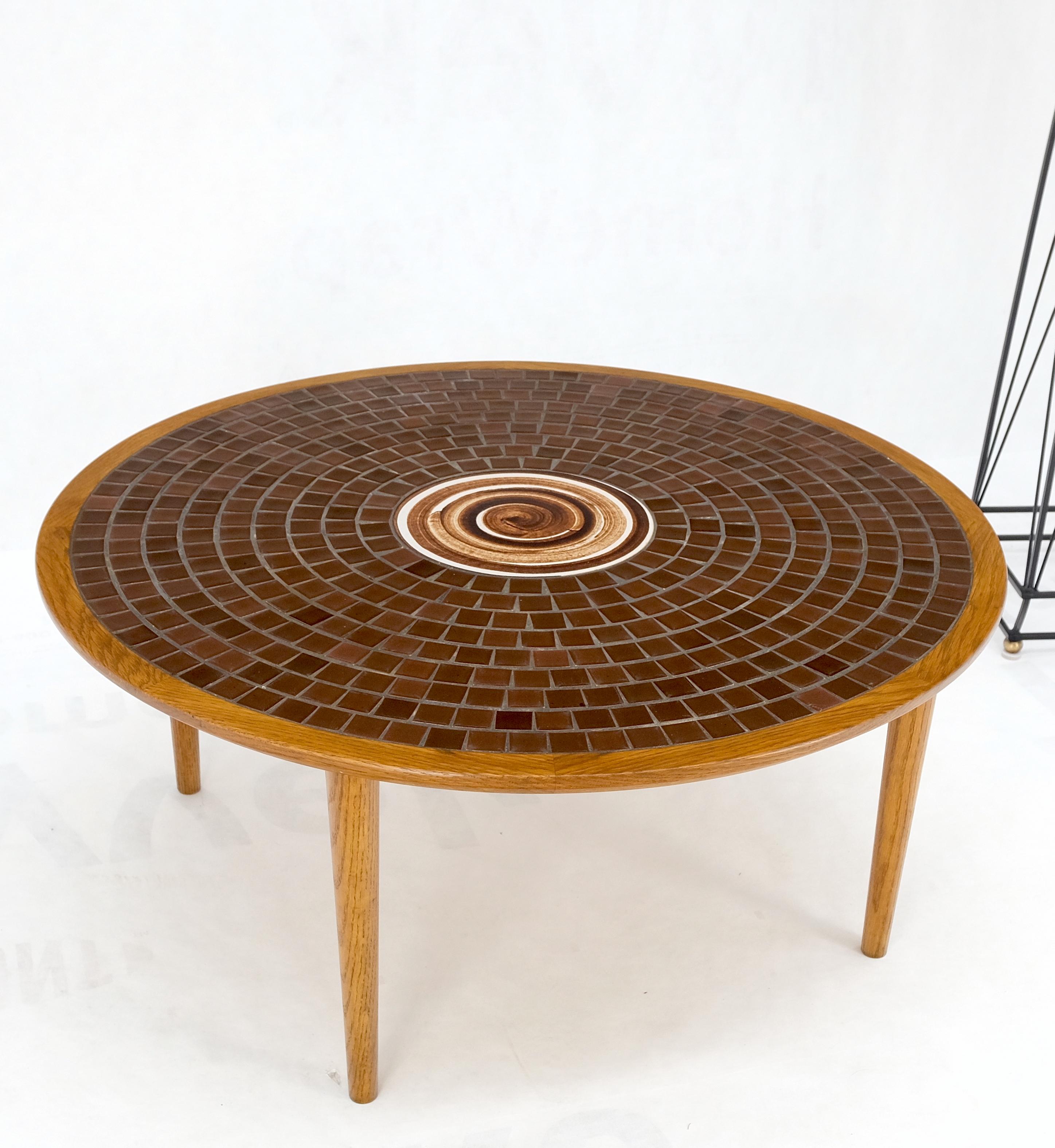 Gordon Martz Tile Mosaic Mid-Century Modern round top coffee table on tapered dowel legs MINT!.