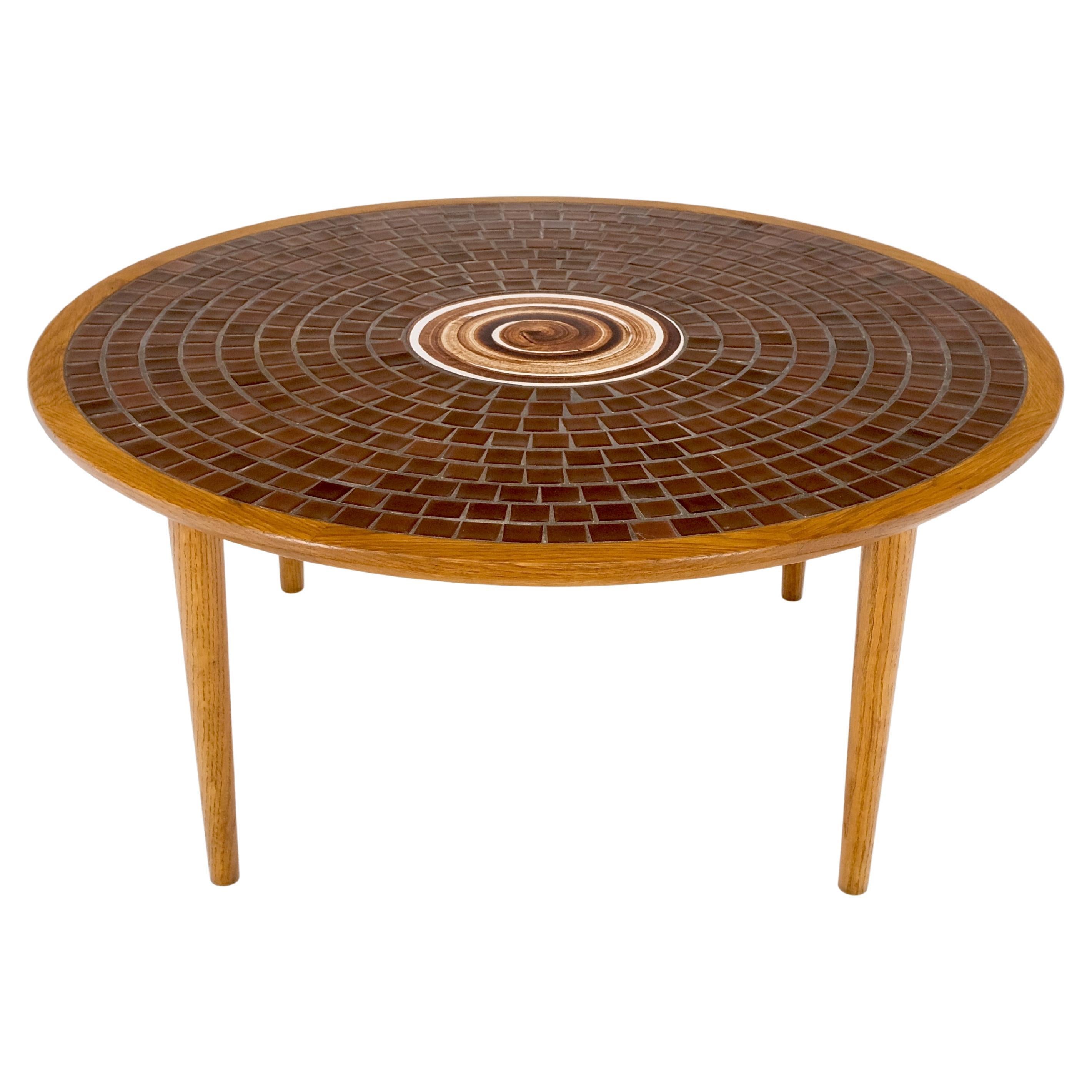 Gordon Martz Tile Mosaic Round Top Coffee Table on Tapered Dowel Legs MINT! For Sale