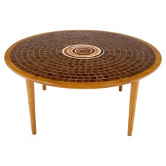 Vintage Gordon Martz Tile Mosaic Round Top Coffee Table on Tapered Dowel Legs MINT!