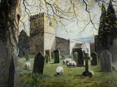 Gordon Metcalfe (né en 1935) - 1995 Huile, « Spring In The Church Yard » (Le printemps au mètre de l'église)