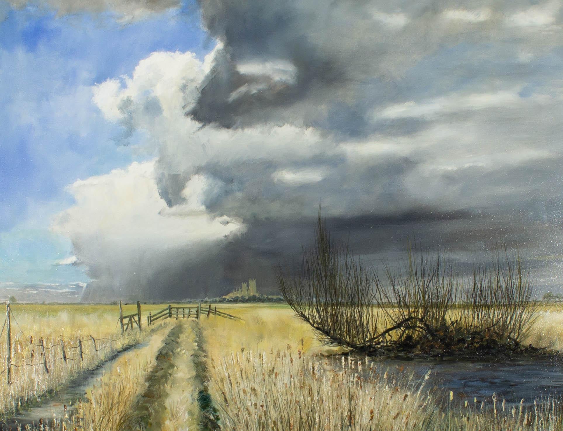 Gordon Metcalfe (b.1935) - 1995 Oil, Storm Clouds Over Cambridgeshire Fens 1